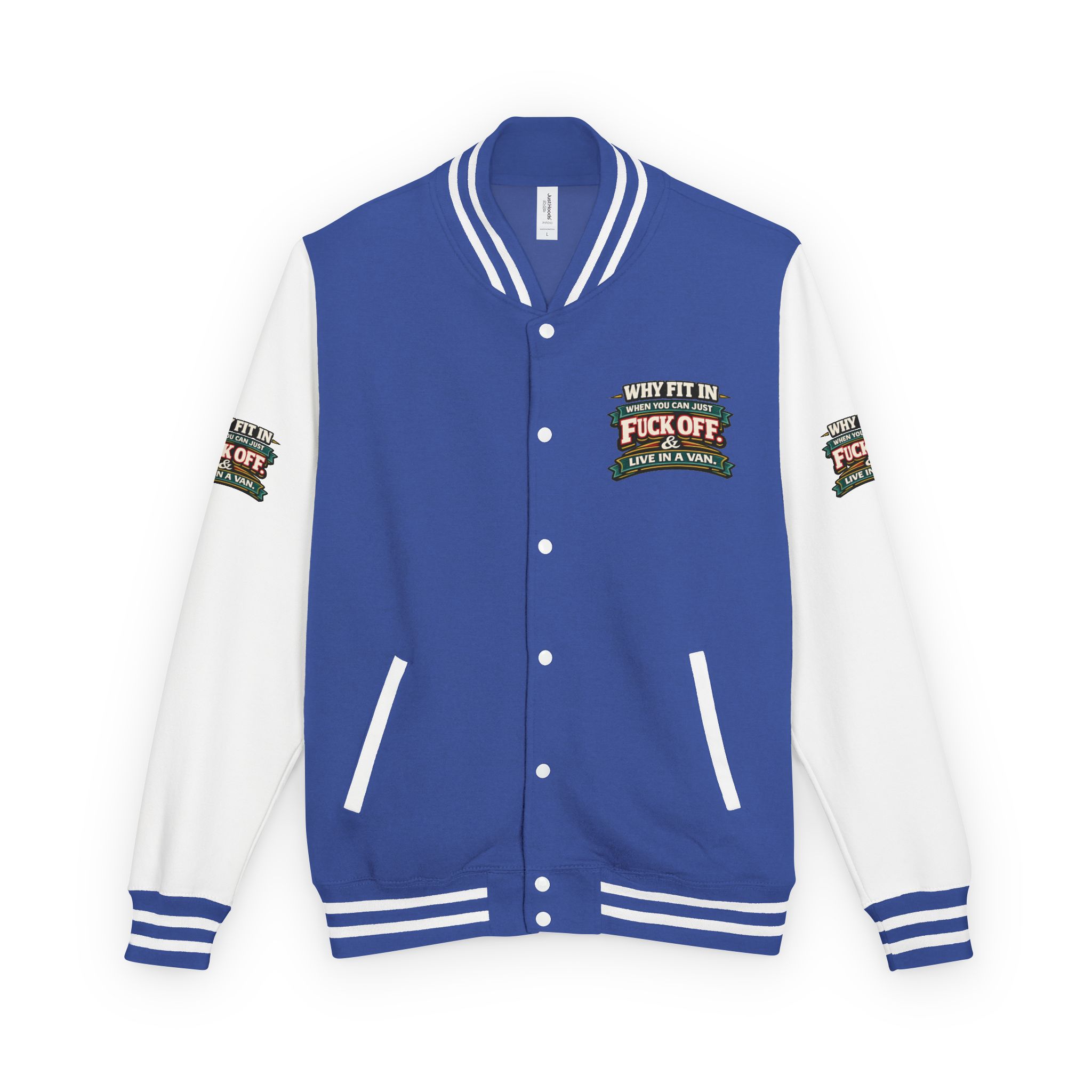 Unisex Heavyweight Letterman Jacket — "Why Fit In" Design F**K-Line