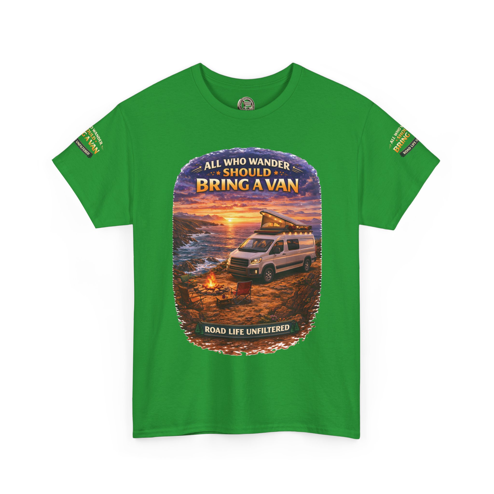 Unisex Heavy Cotton Tee — "All Who wander Should Bring A Van" Design Scenic-Line