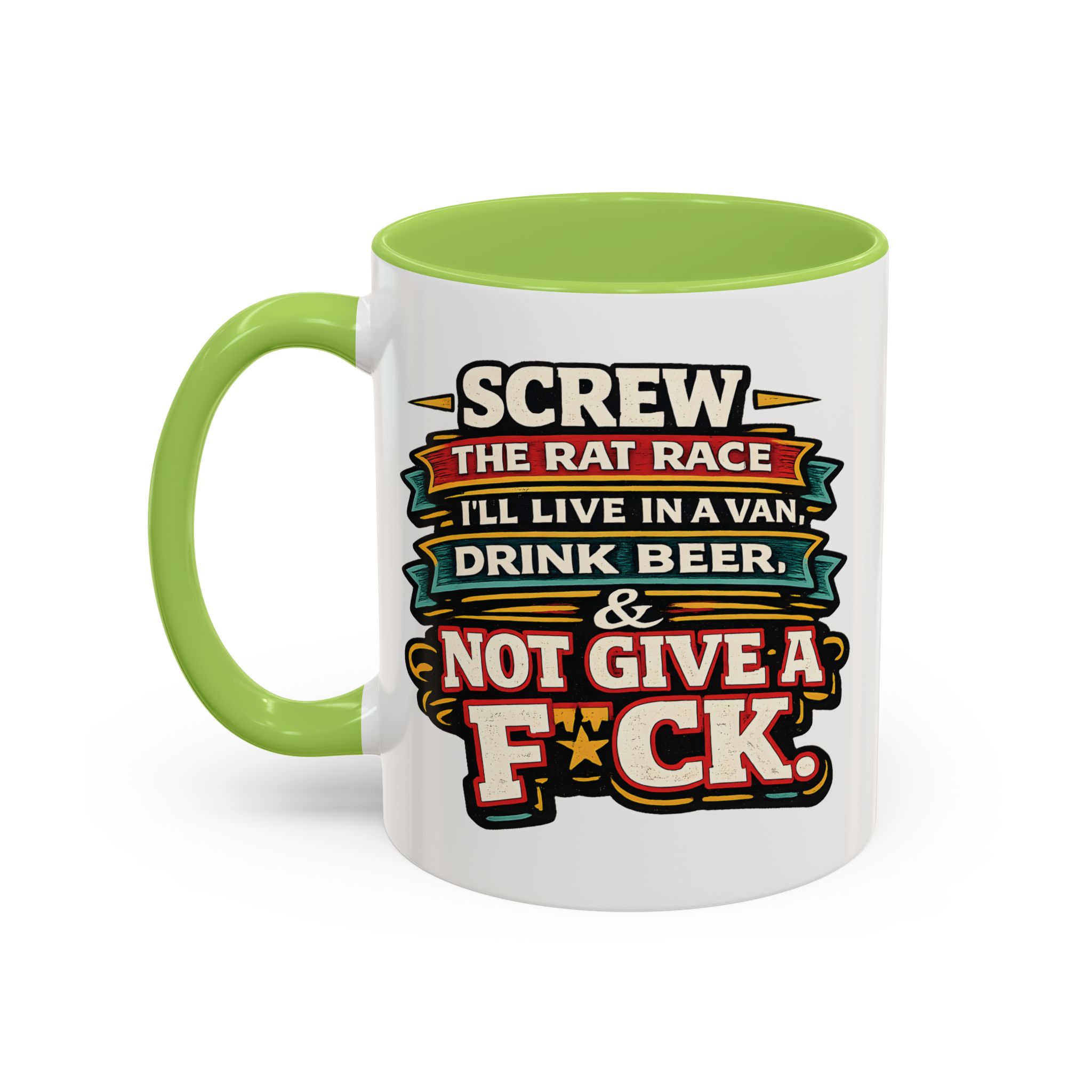 Accent Coffee Mug (11, 15oz) — "Screw The Rat Race" Design F**K-Line