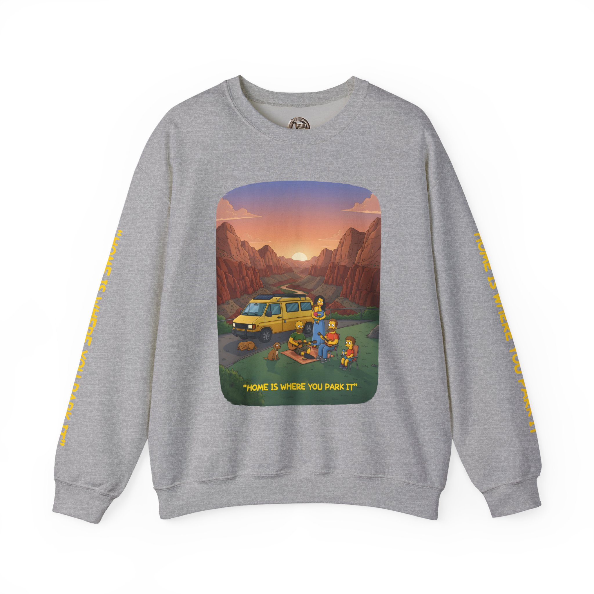 Unisex Heavy Blend™ Crewneck Sweatshirt — "Home Is Where You Park It" Design Sitcom-Line