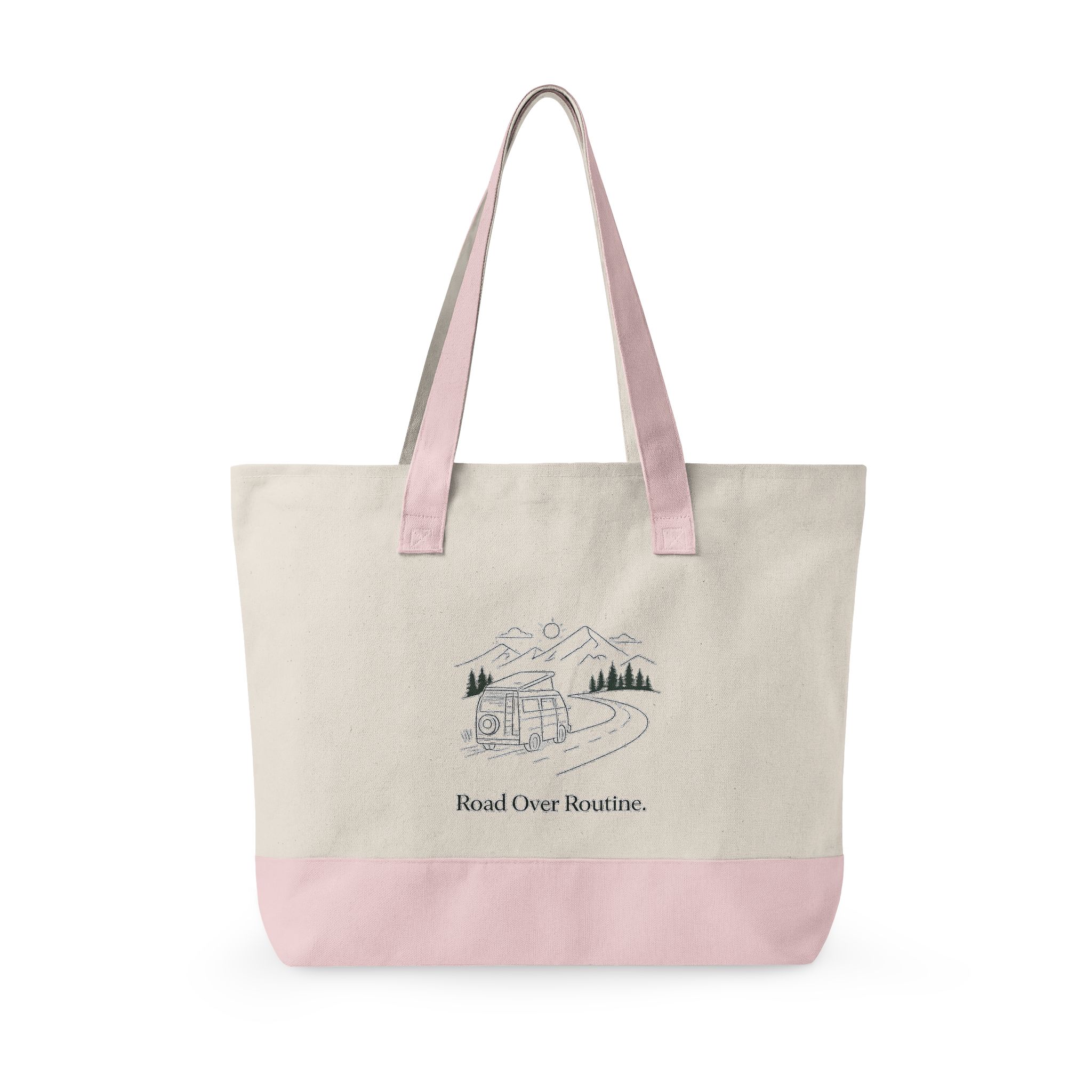 Zippered Canvas Tote — "Road Over Routine" (Design Minimal-Line)