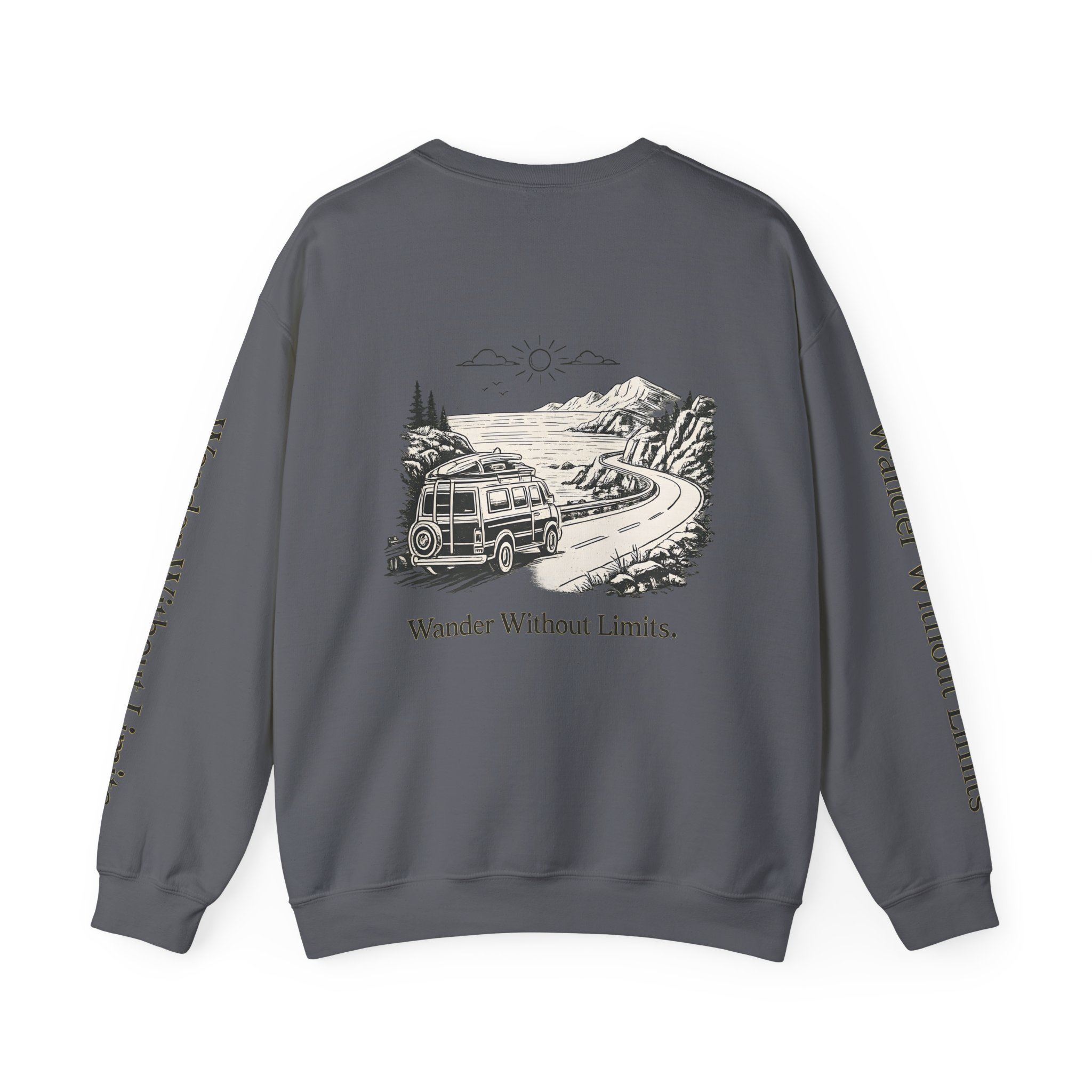 Unisex Heavy Blend™ Crewneck Sweatshirt — "Wander Without Limits" Design Minimal-Line