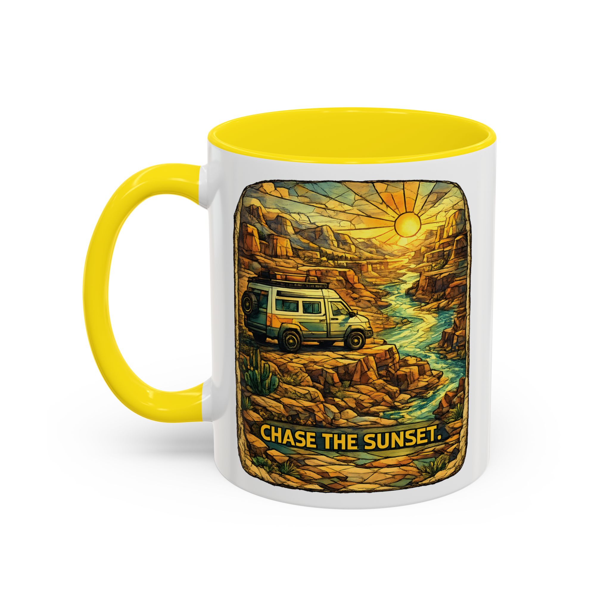 Accent Coffee Mug (11, 15oz) — "Chase The Sunset" Design Cubic-Line