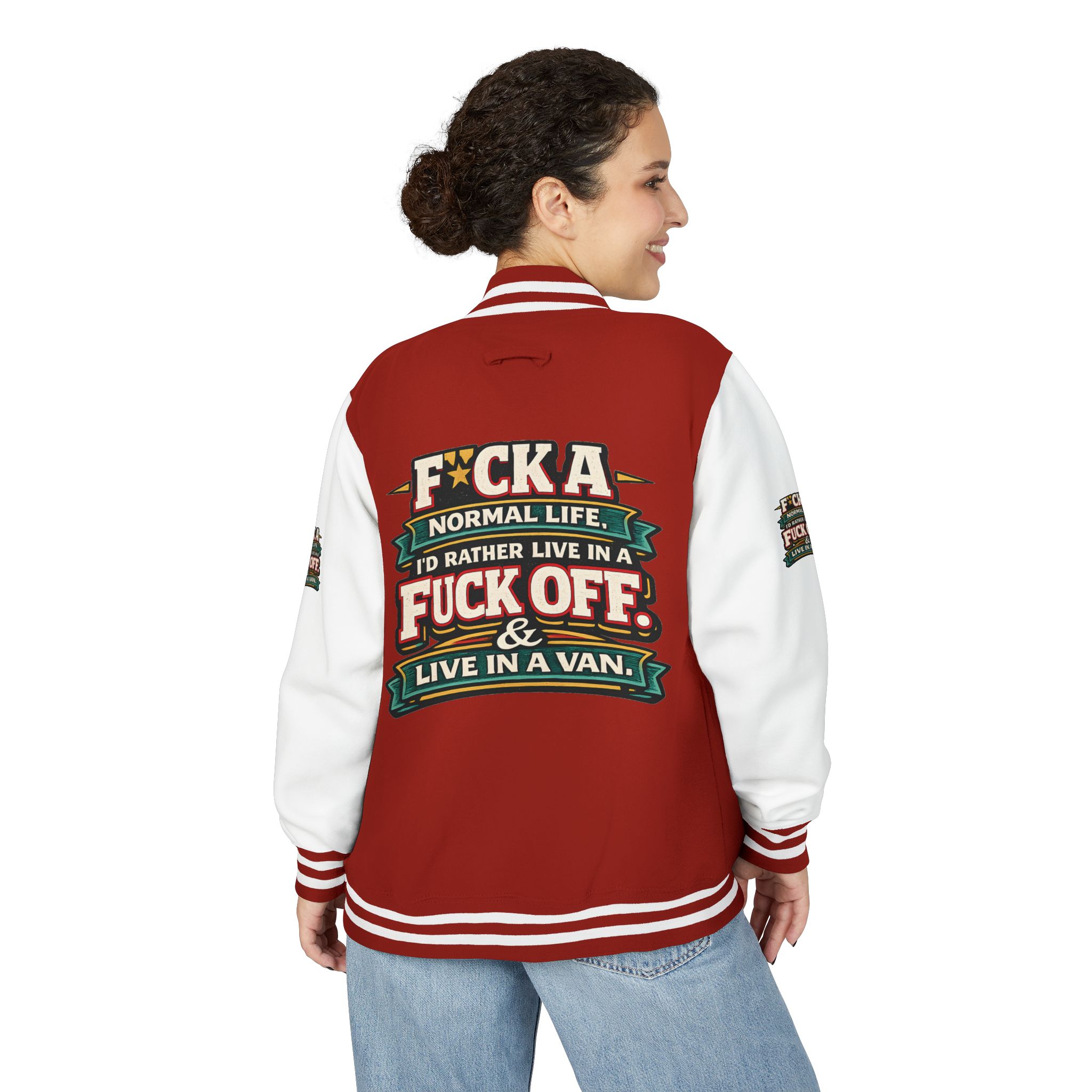 Unisex Heavyweight Letterman Jacket — "Fuck A Normal Life" Design F**K-Line