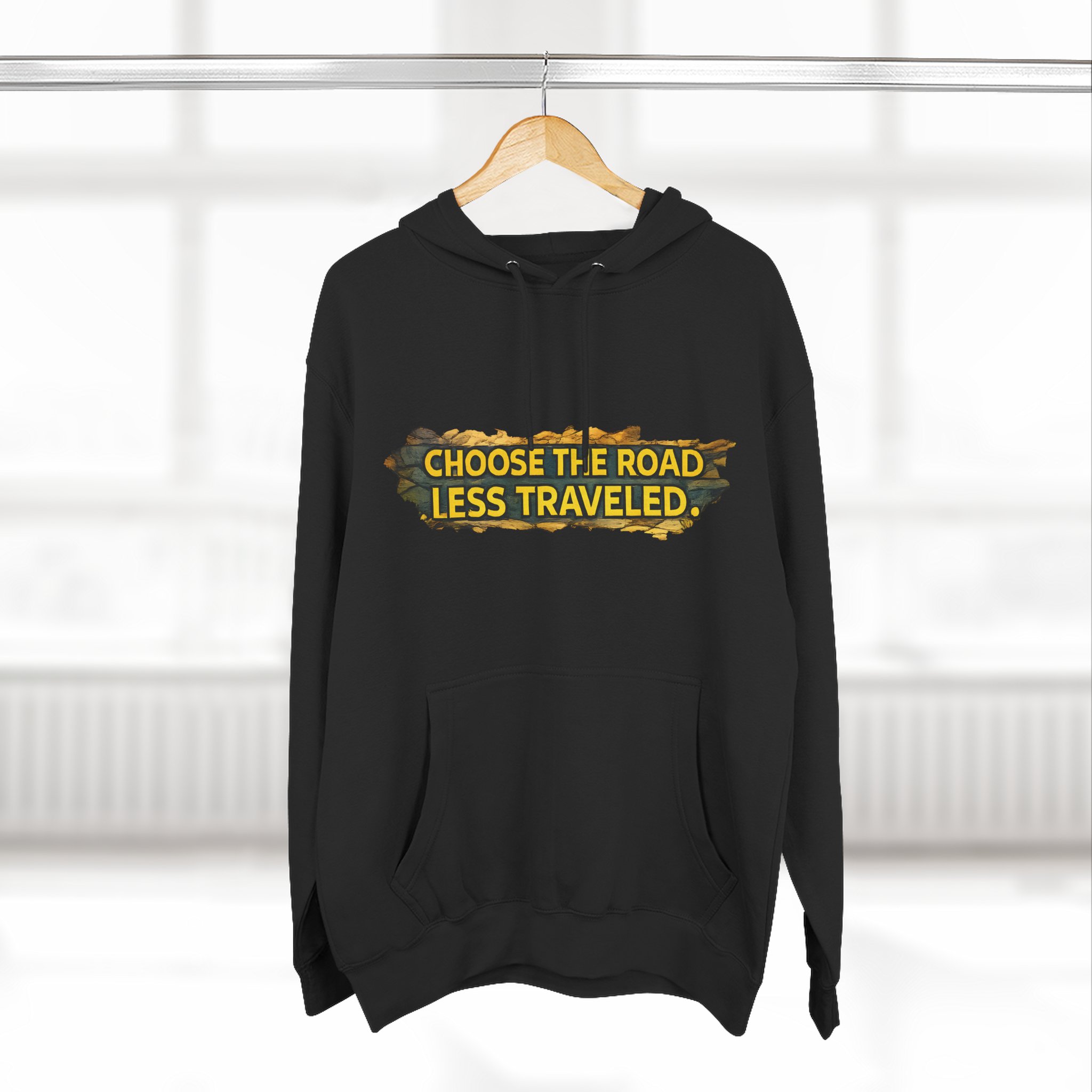 Three-Panel Fleece Hoodie - "Choose The Road Less Traveled" Design Cubic-Line