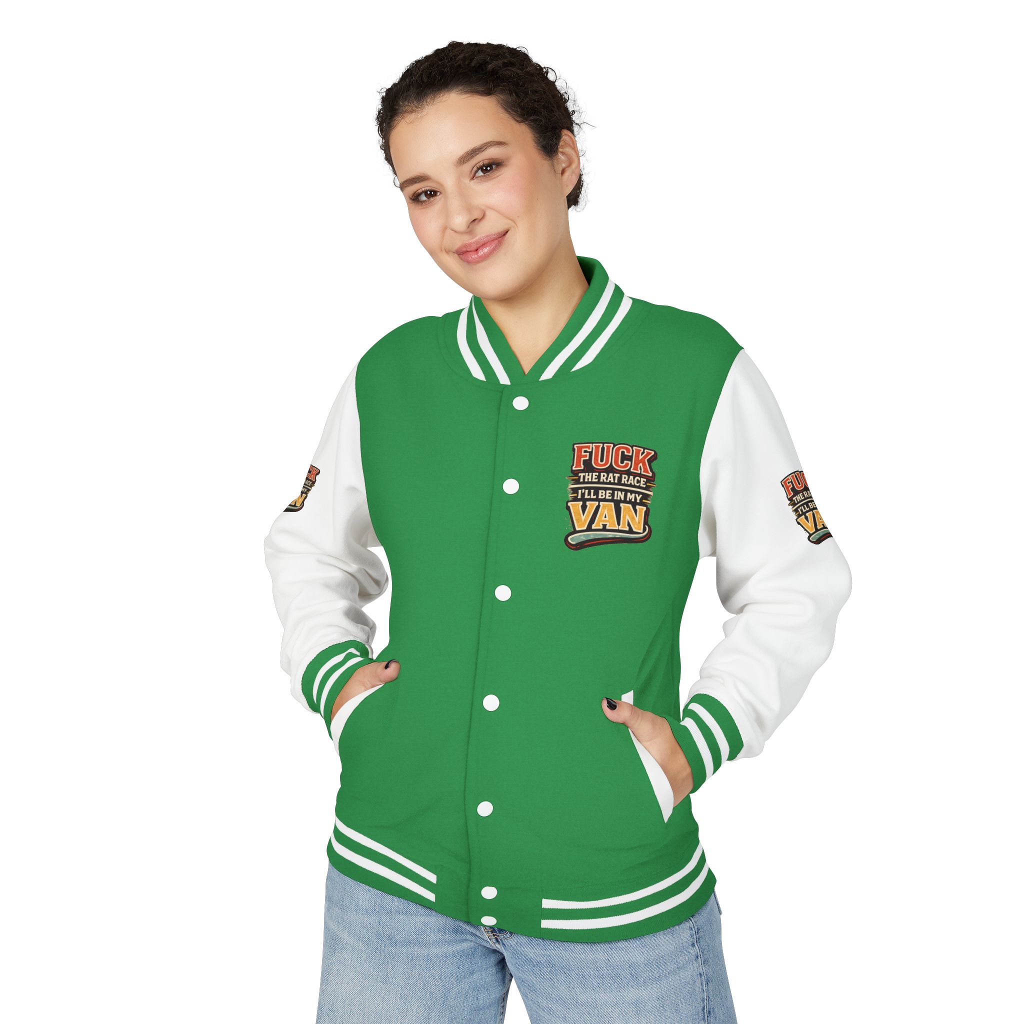 Unisex Heavyweight Letterman Jacket — "Fuck The Rat Race" Design F**K-Line