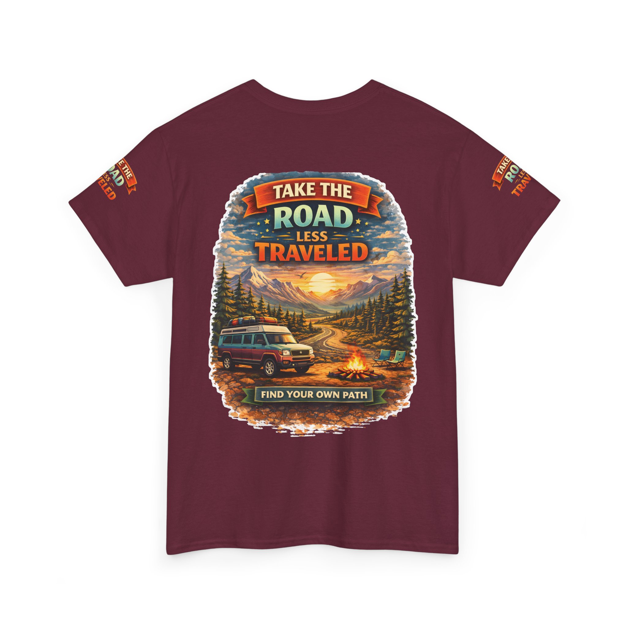 Unisex Heavy Cotton Tee — "Take The Road Less Traveled" Design Scenic-Line