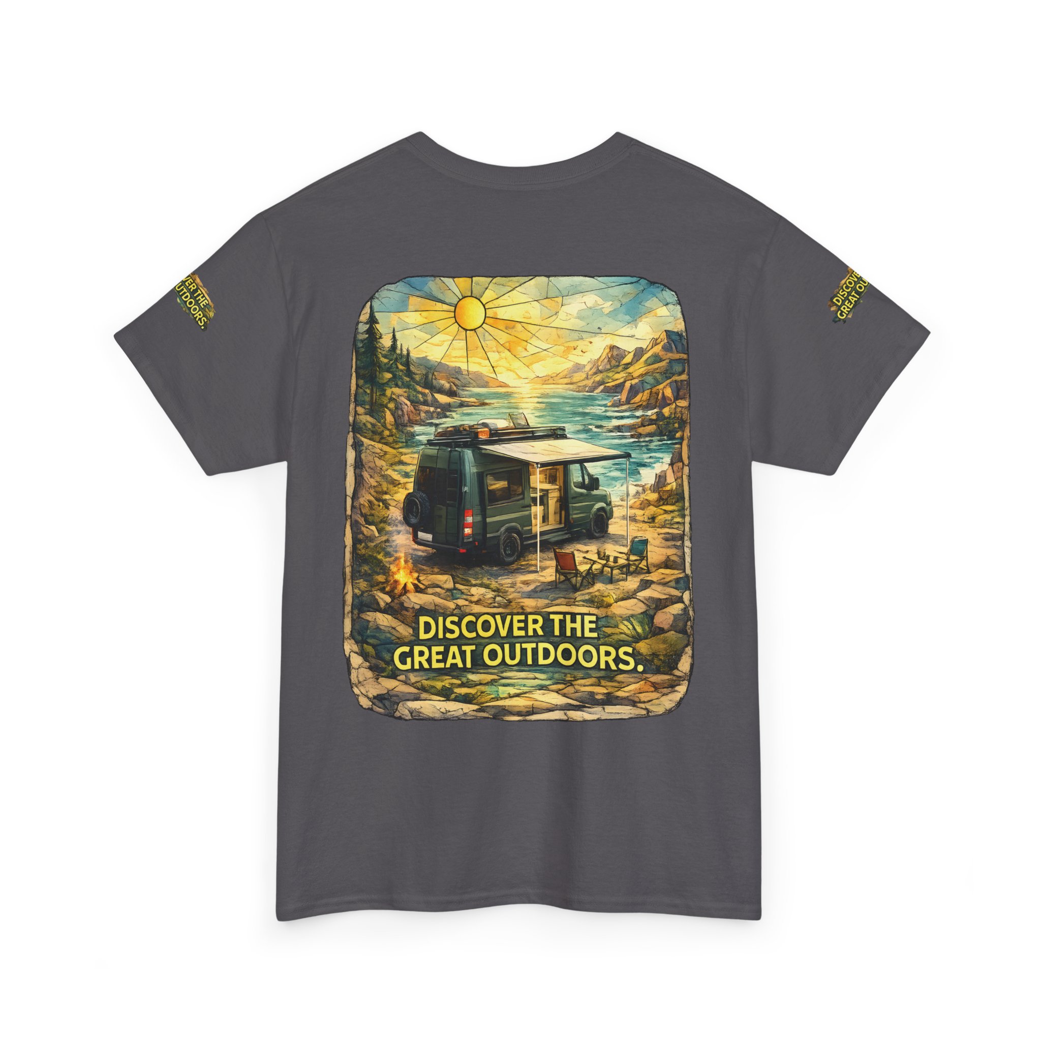 Unisex Heavy Cotton Tee — "Discover The Great Outdoors" Design Cubic-Line
