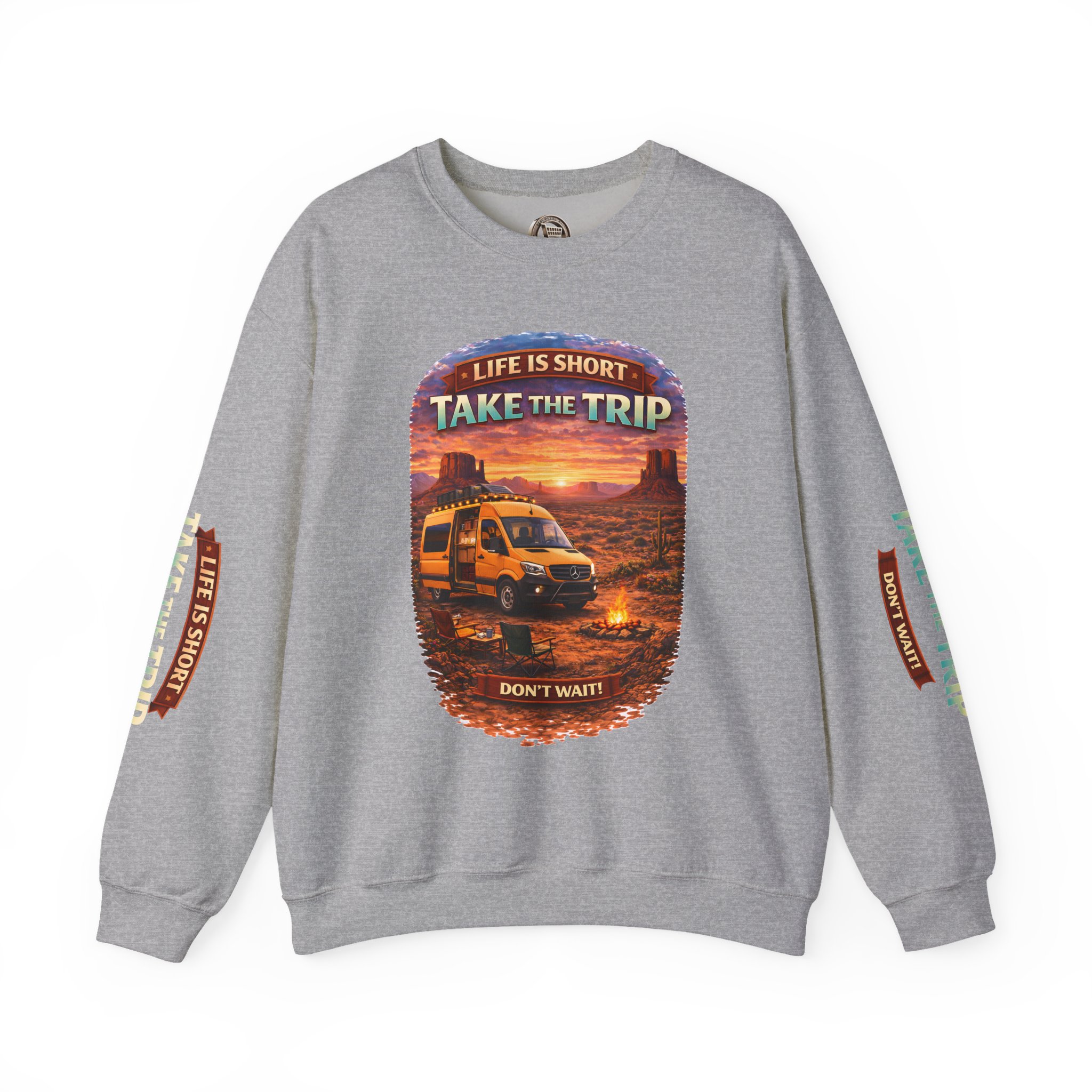 Unisex Heavy Blend™ Crewneck Sweatshirt — "Live Is Short Take The Trip" Design Scenic-Line