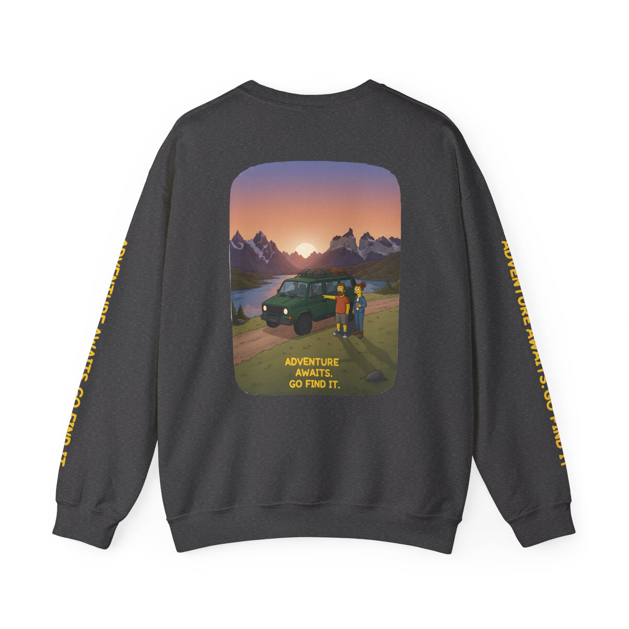 Unisex Heavy Blend™ Crewneck Sweatshirt — "Adventure Awaits-Go Find It" Design Sitcom-Line