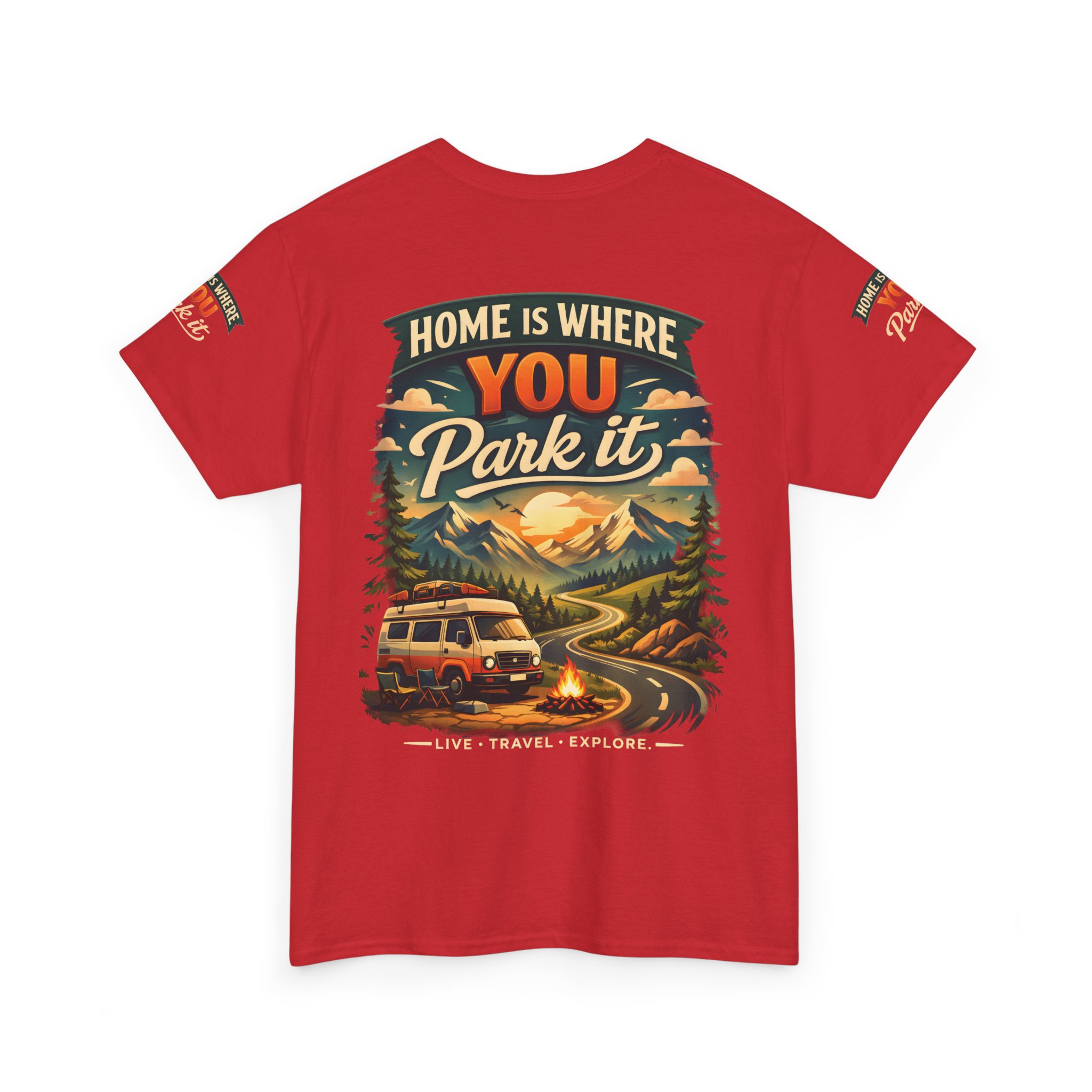 Unisex Heavy Cotton Tee — "Hom Is Where You Park It" Design Scenic-Line