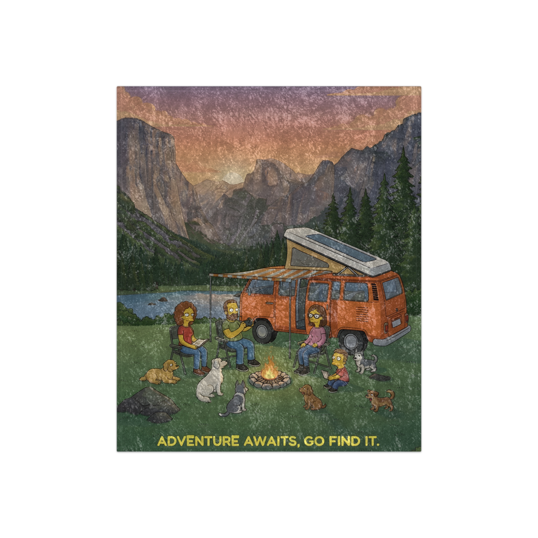 Crushed Velvet Blanket —"Adventure Awaits-Go Find It"" Design Sitcom-Line (Campervan)