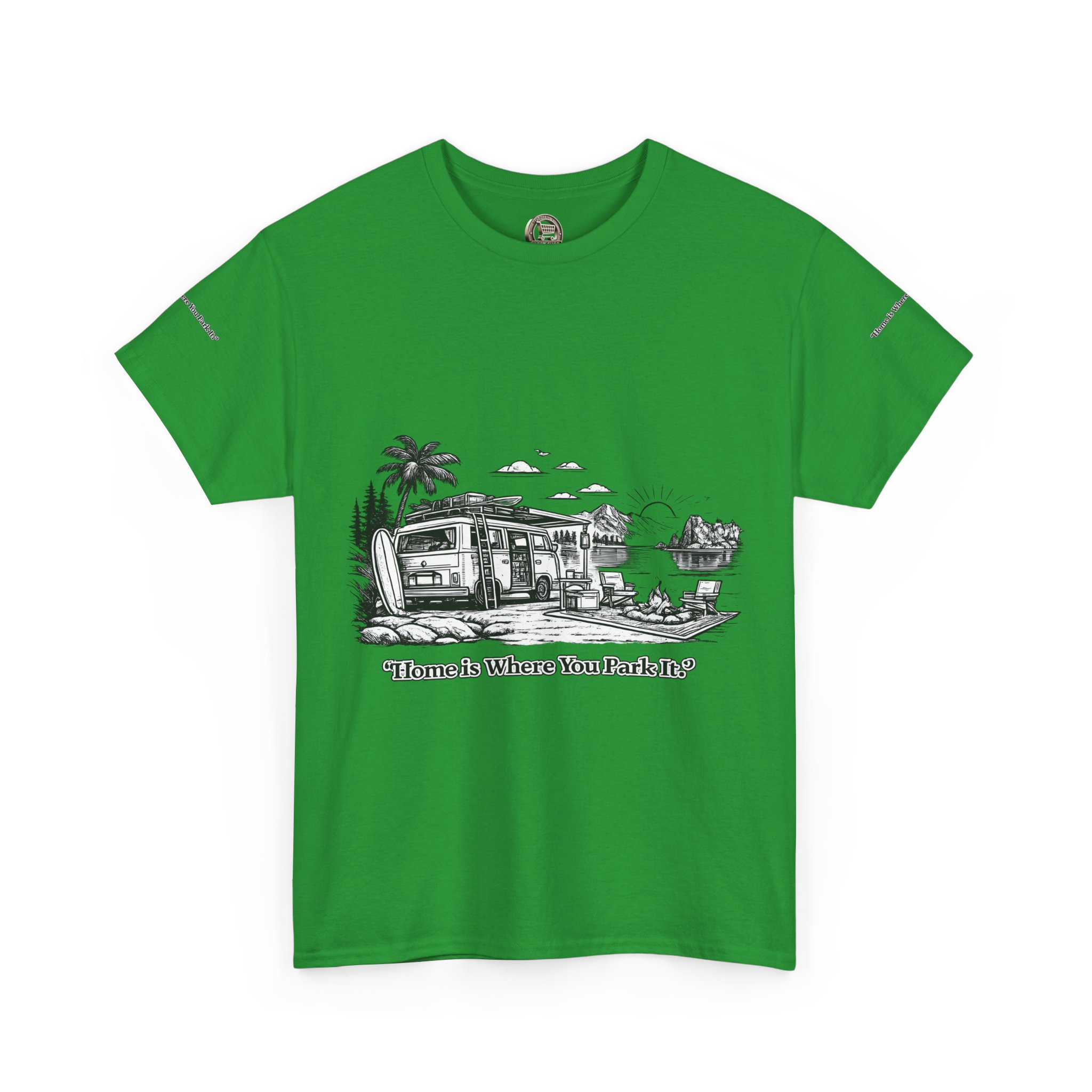 965631253101240688_2048.jpeg Unisex Heavy Cotton Tee — "Home Is Where You Park It" Design Minimal-Line