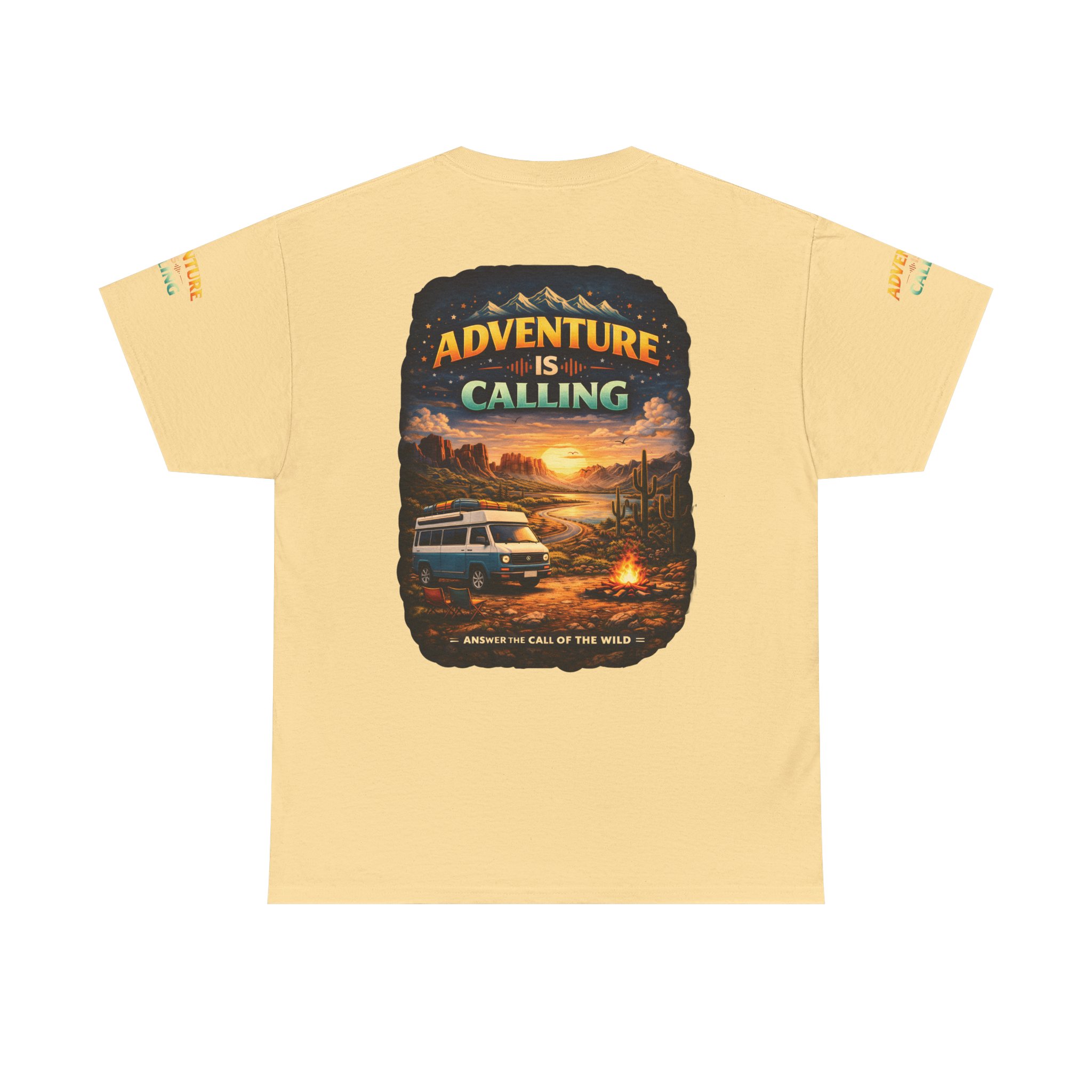 Unisex Heavy Cotton Tee — "Adventure Is Calling" Design Scenic-Line