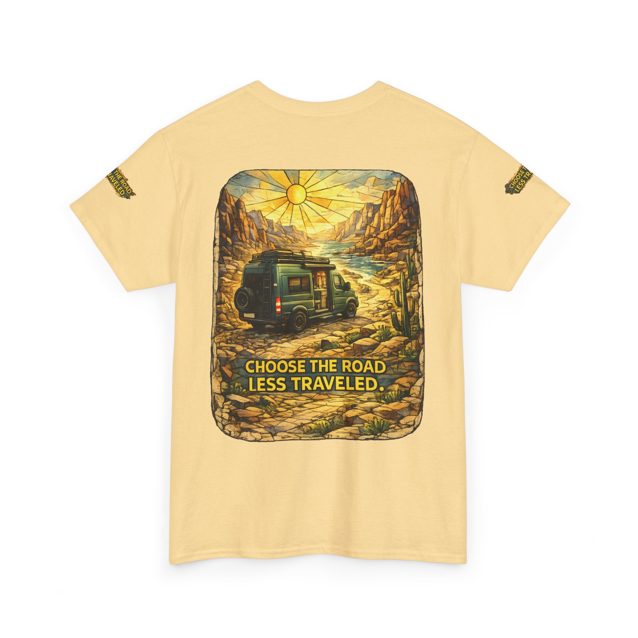 Unisex Heavy Cotton Tee — "Choose The Road Less Traveled" Design Cubic-Line