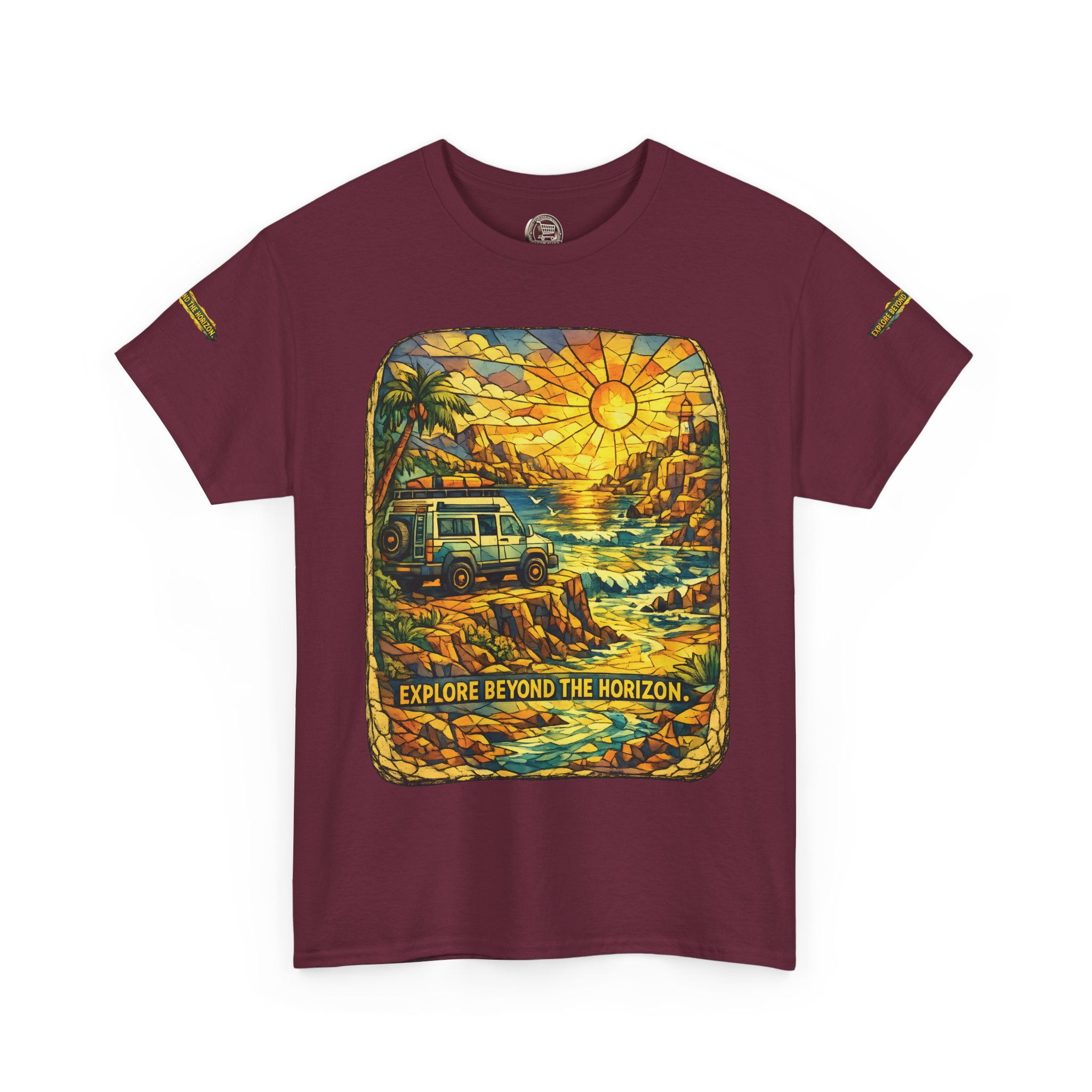 Unisex Heavy Cotton Tee — "Explore Beyond The Horizon" Design Cubic-Line