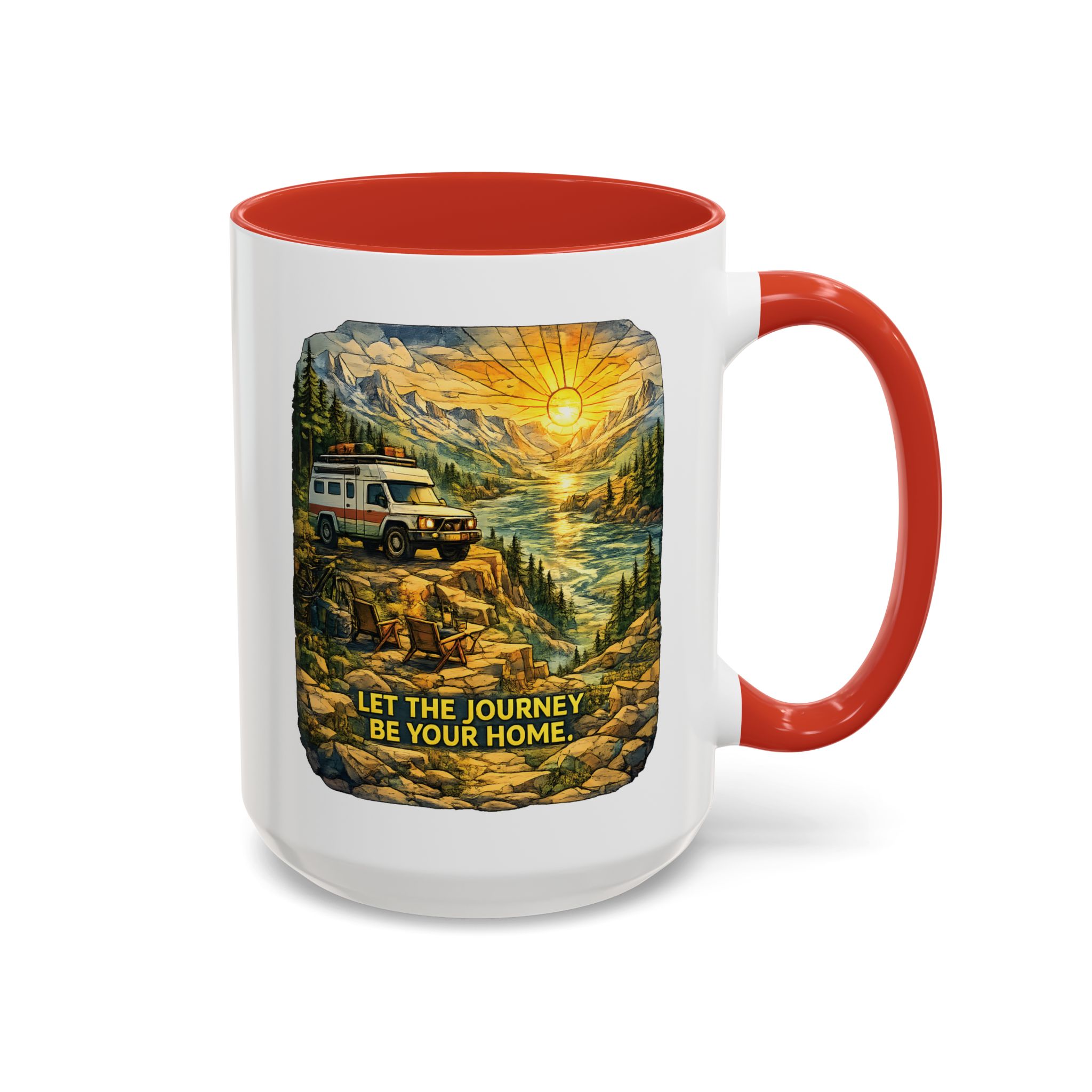 Accent Coffee Mug (11, 15oz) — "Let The Journey Be Your Home" Design Cubic-Line
