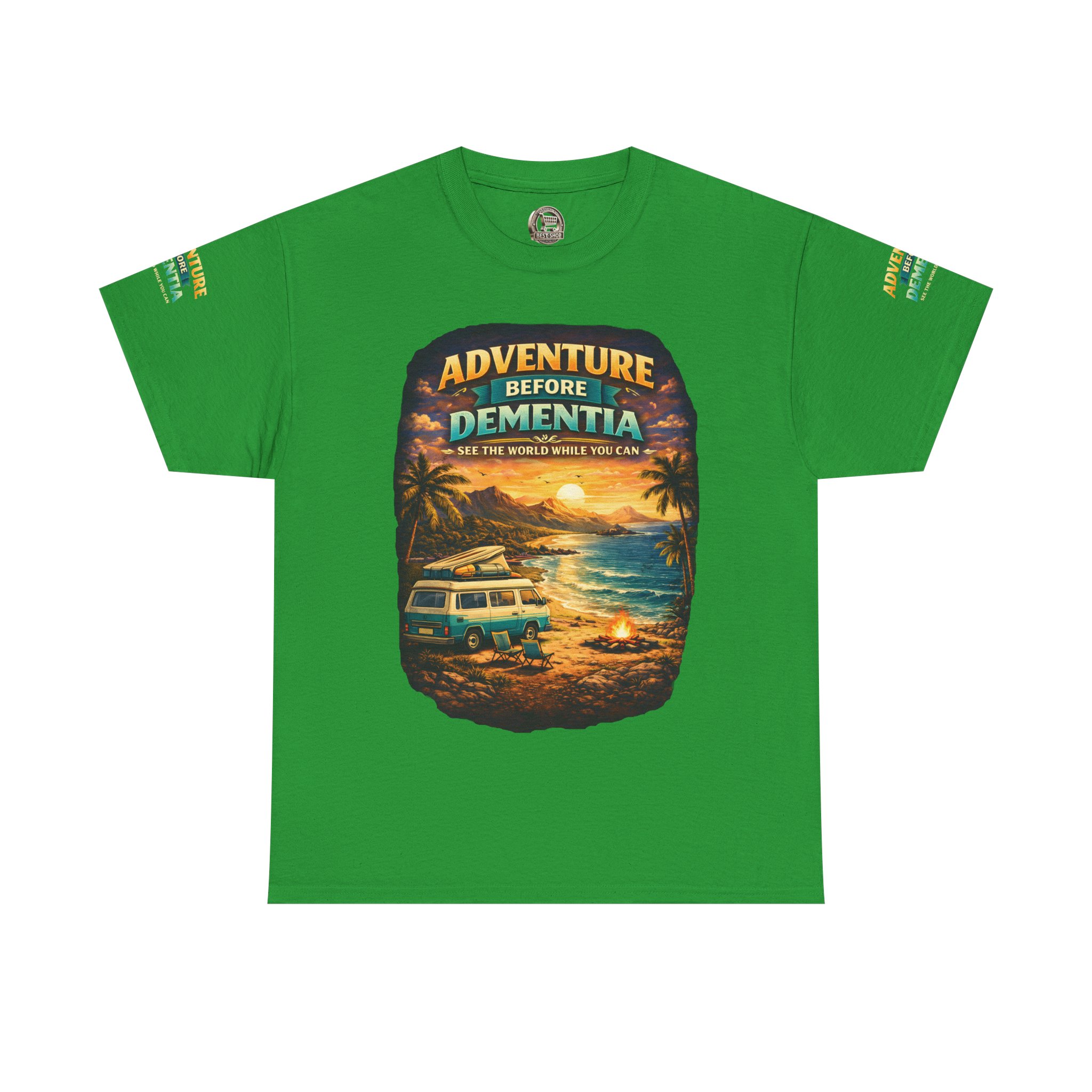 Unisex Heavy Cotton Tee — "Adventure Before Dementia" Design Scenic-Line