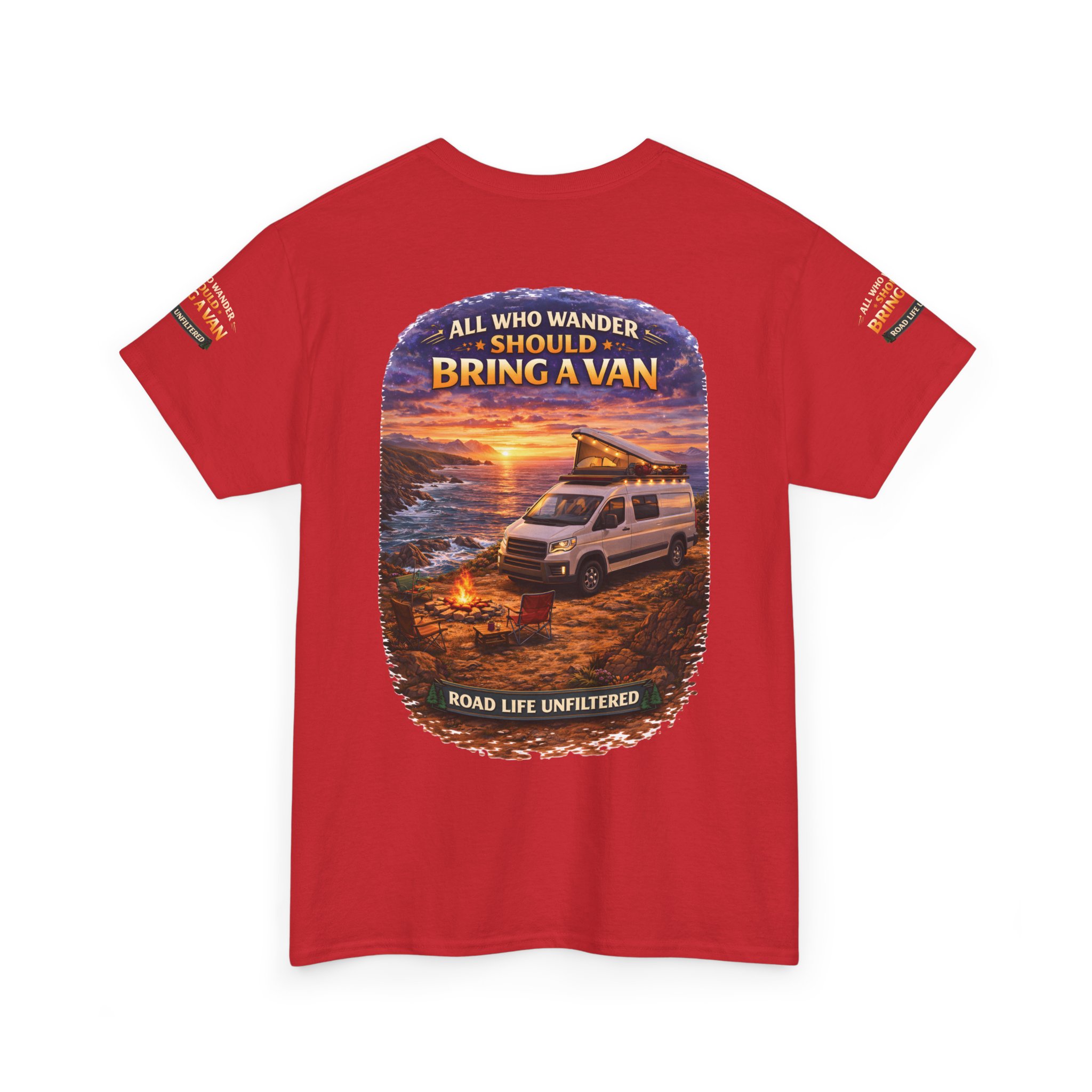 Unisex Heavy Cotton Tee — "All Who wander Should Bring A Van" Design Scenic-Line