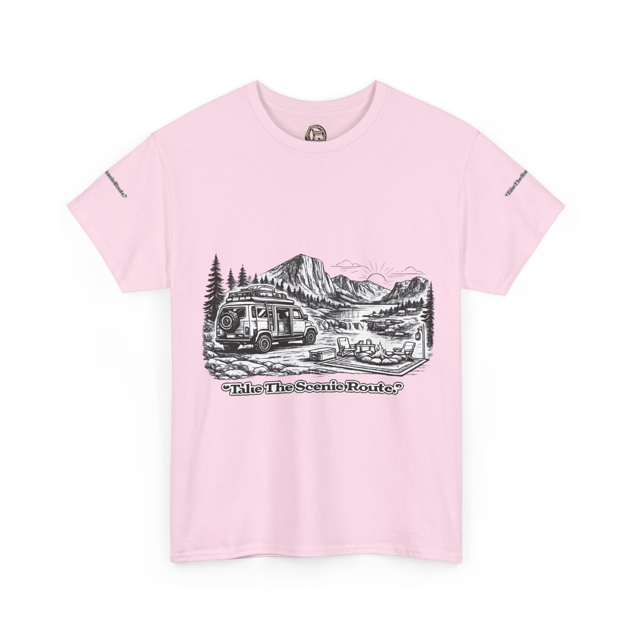 Unisex Heavy Cotton Tee — "Take The Scenic Route" Design Minimal-Line