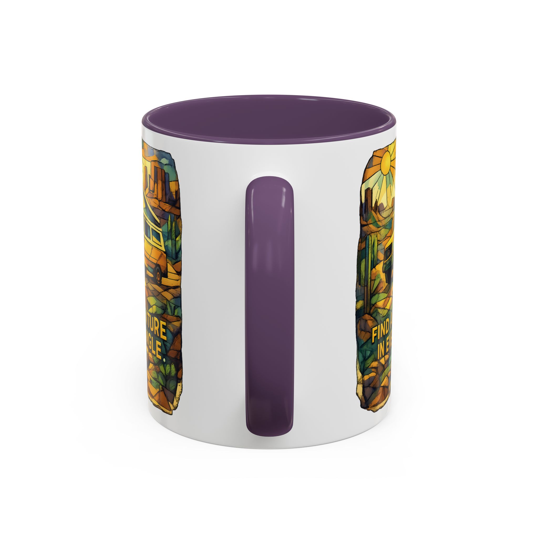 Accent Coffee Mug (11, 15oz) — "Find Adventure In Every Corner" Design Cubic-Line