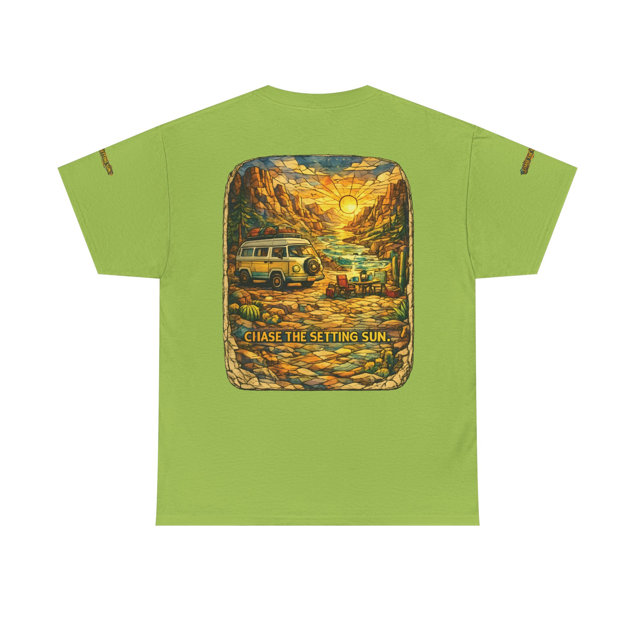 Unisex Heavy Cotton Tee — "Chase The Settings Sun" Design Cubic-Line