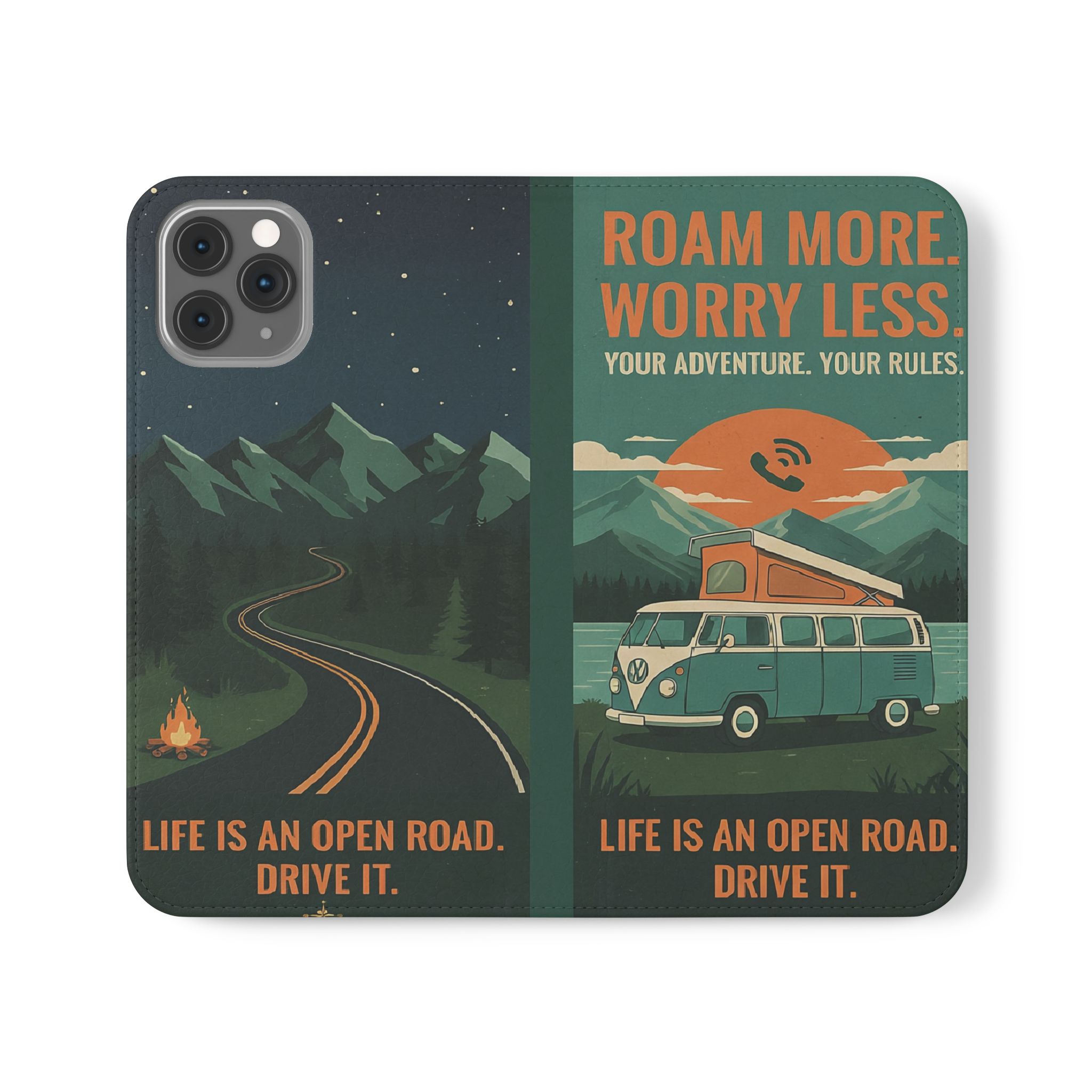 Flip Phone Case — "Roam More Worry Less - Life Is An Open Road" Phone Wallet