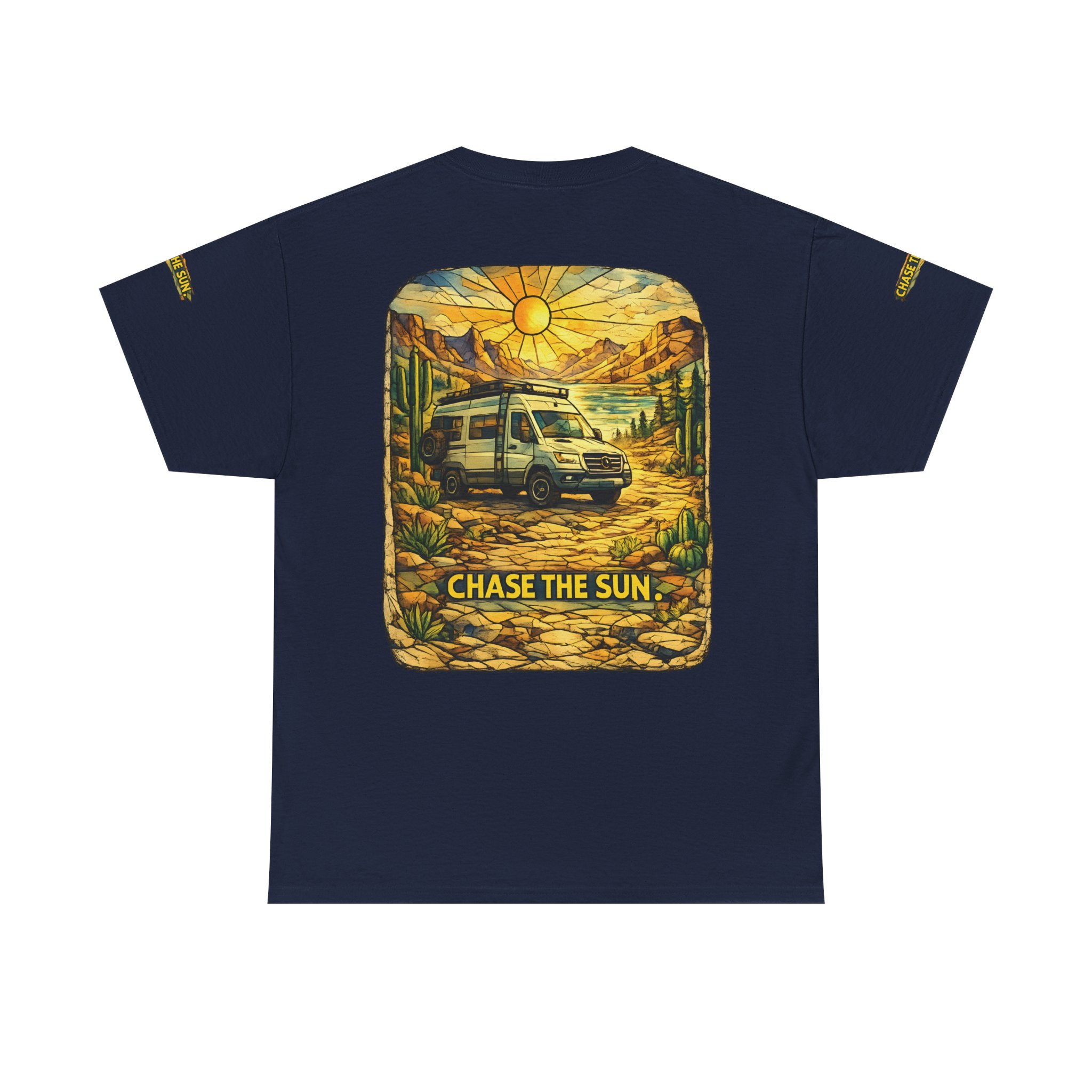 Unisex Heavy Cotton Tee — "Chase The Sun" Design Cubic-Line