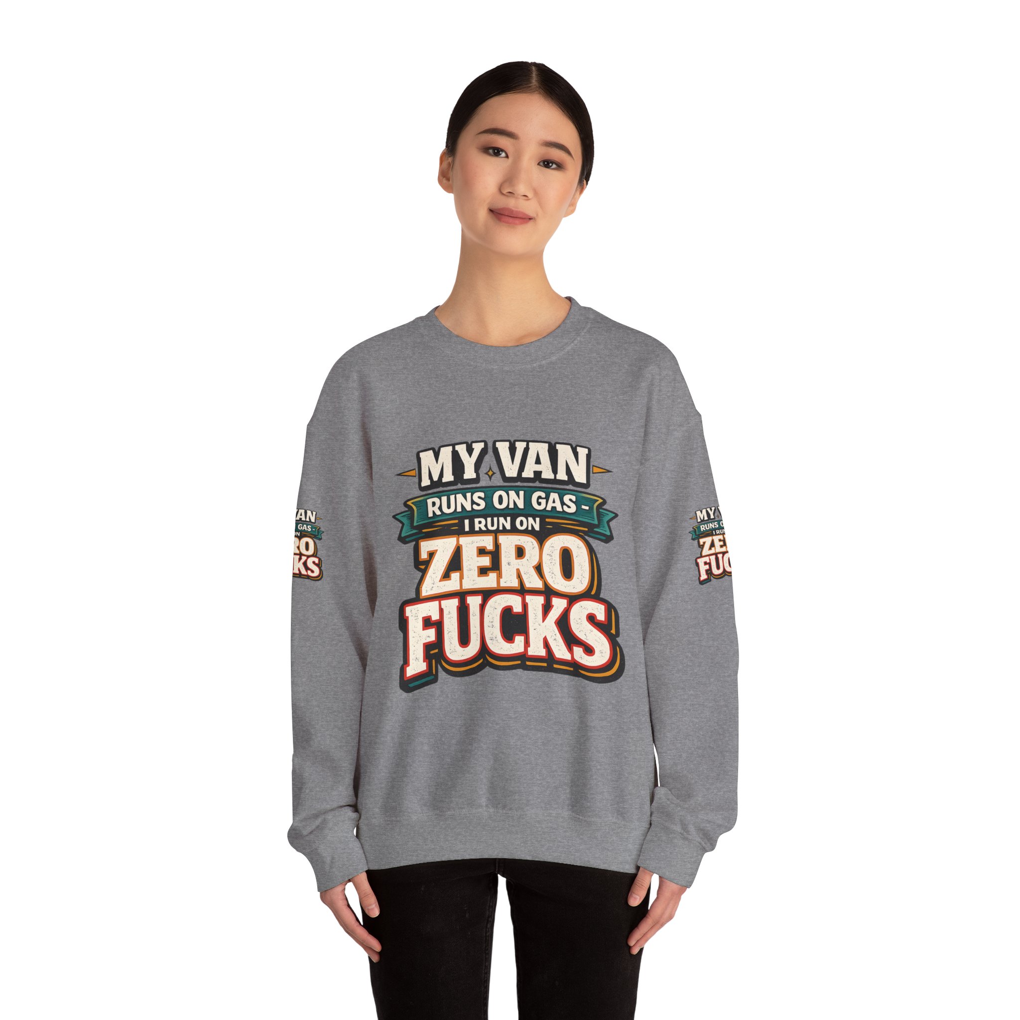 Unisex Heavy Blend™ Crewneck Sweatshirt — "My Van Runs On Gas" Design F**K-Line