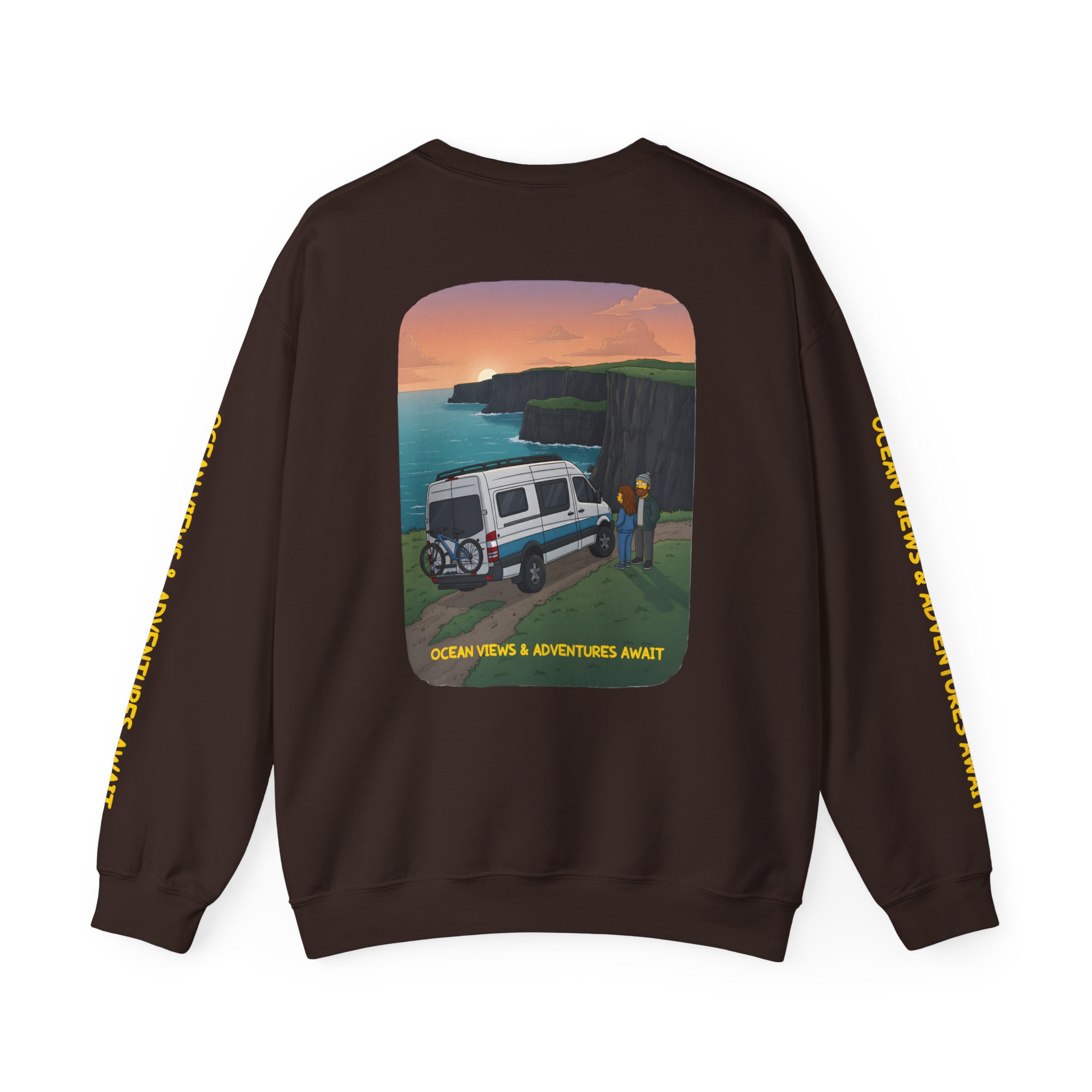 Unisex Heavy Blend™ Crewneck Sweatshirt — "Ocean Views-Adventures Awaits" Design Sitcom-Line