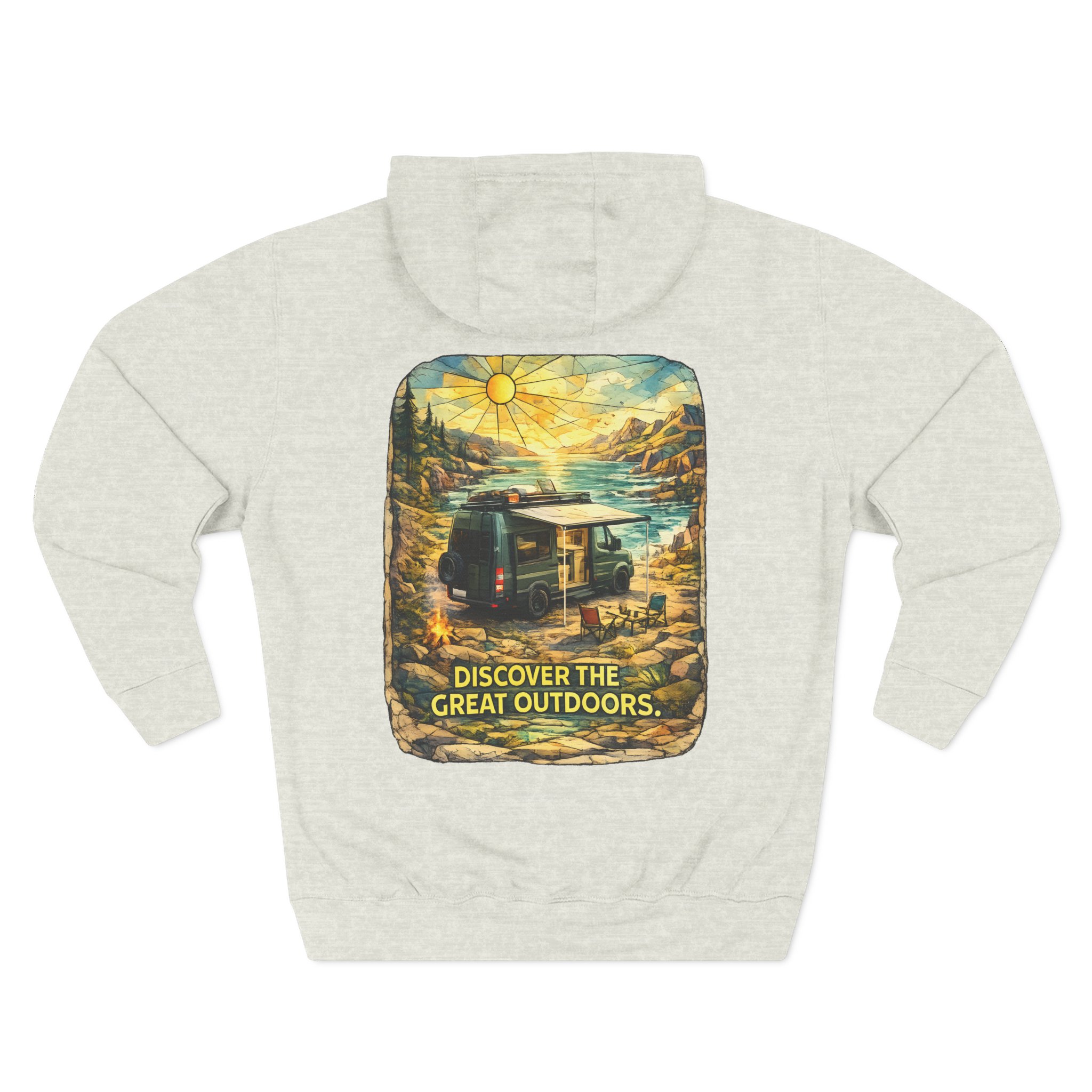 Three-Panel Fleece Hoodie - "Discover The Great Outdoors" Design Cubic-Line