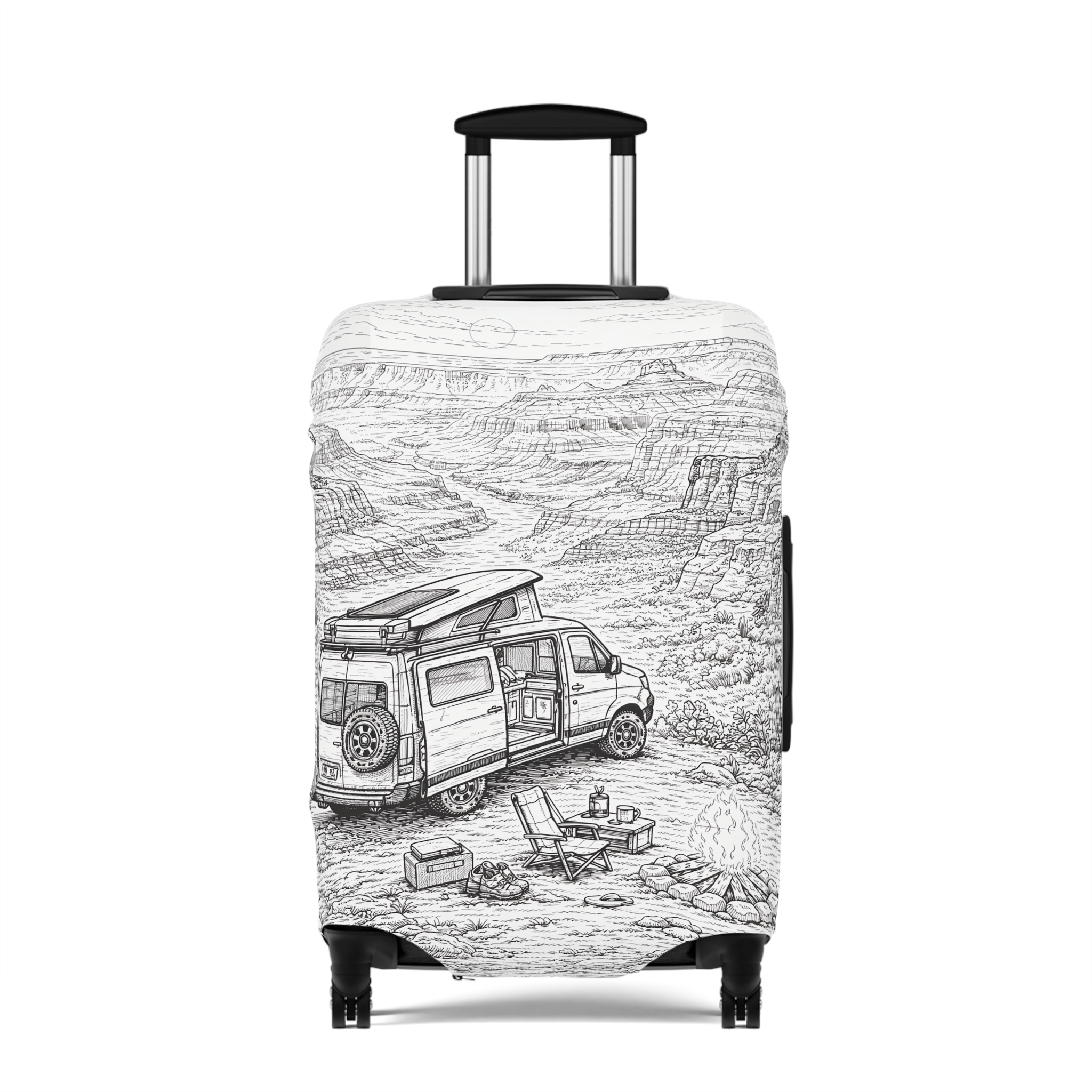 Luggage Cover — Adventure Camper Sketch Travel Suitcase