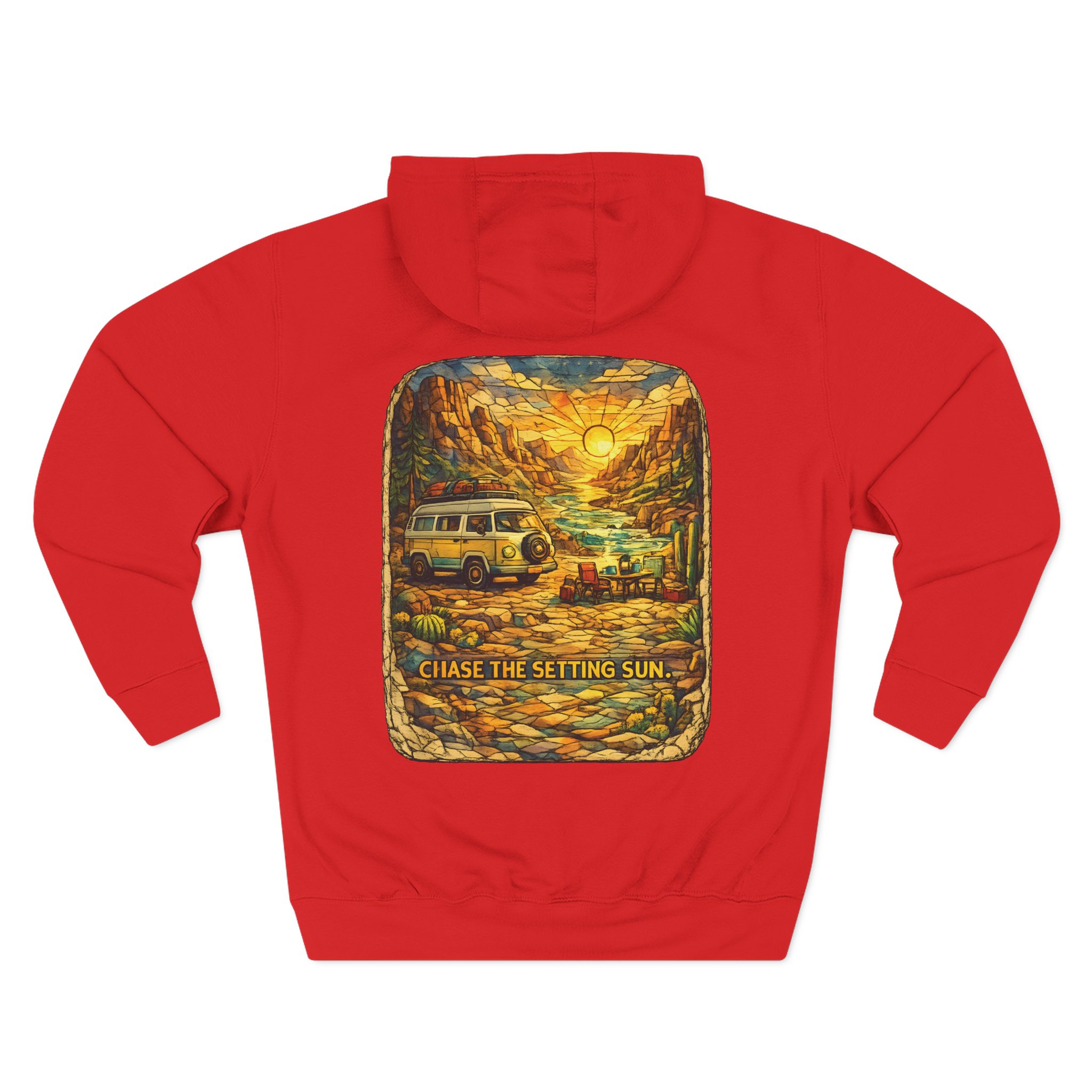 Three-Panel Fleece Hoodie - "Chase The Settings Sun" Design Cubic-Line