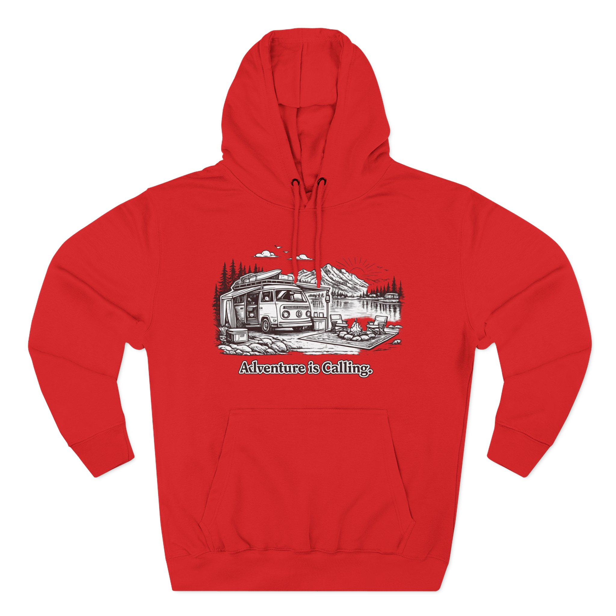 Three-Panel Fleece Hoodie - "Adventure Is Calling" Design Minimal-Line