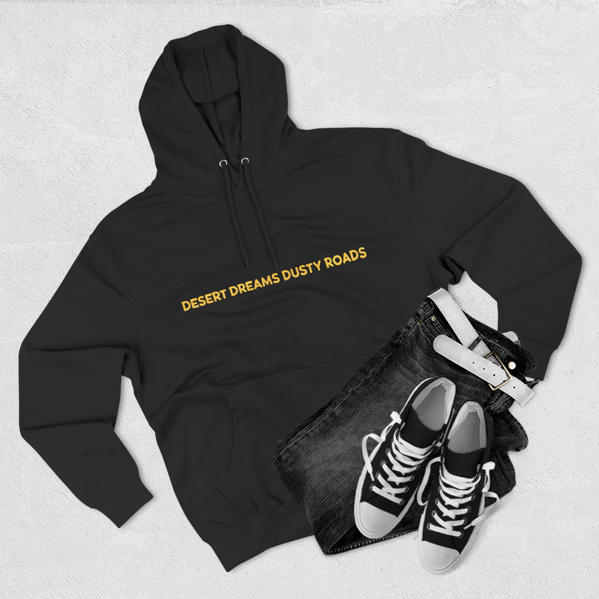 Three-Panel Fleece Hoodie - "Desert Dreams Dusty Roads" Design Sitcom-Line