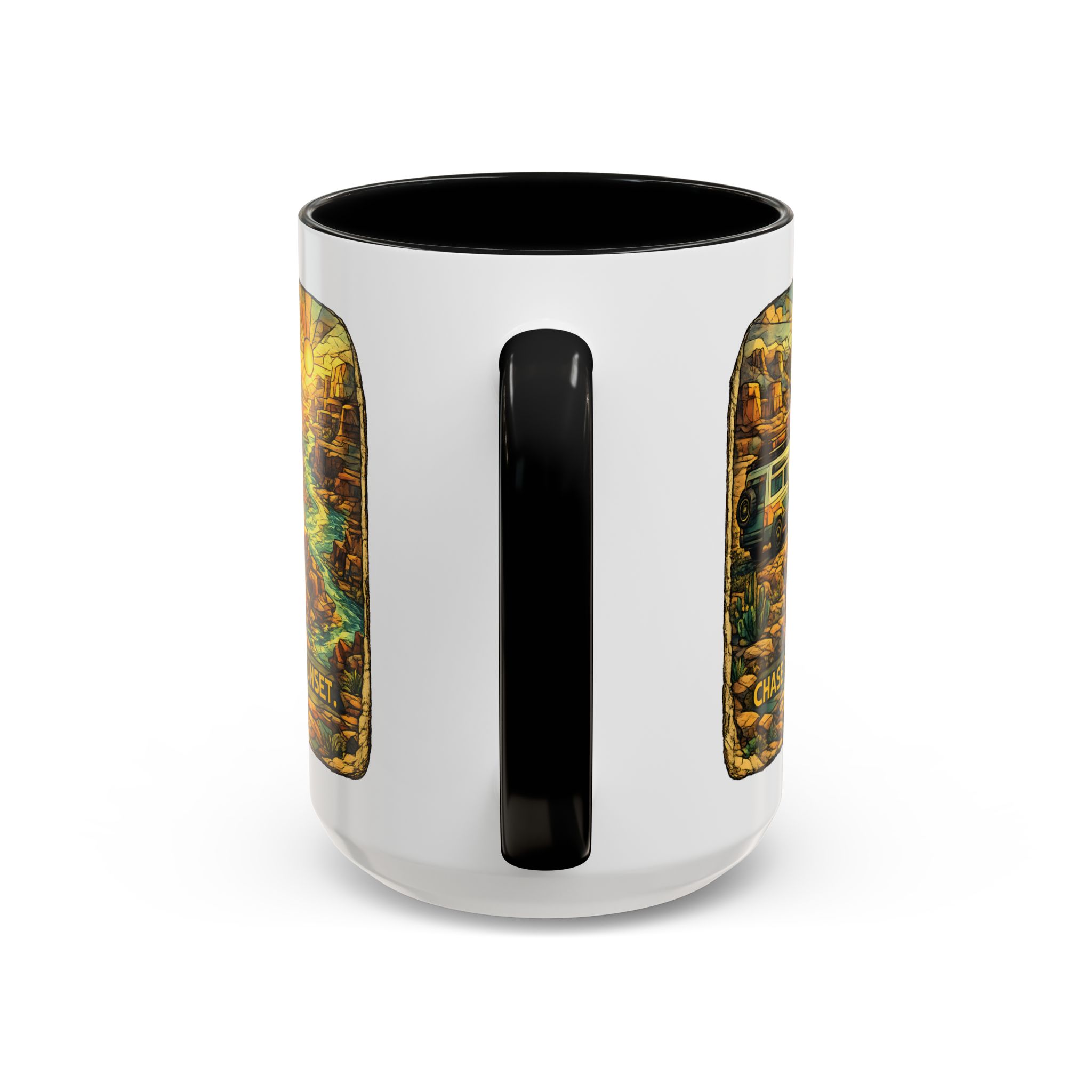 Accent Coffee Mug (11, 15oz) — "Chase The Sunset" Design Cubic-Line