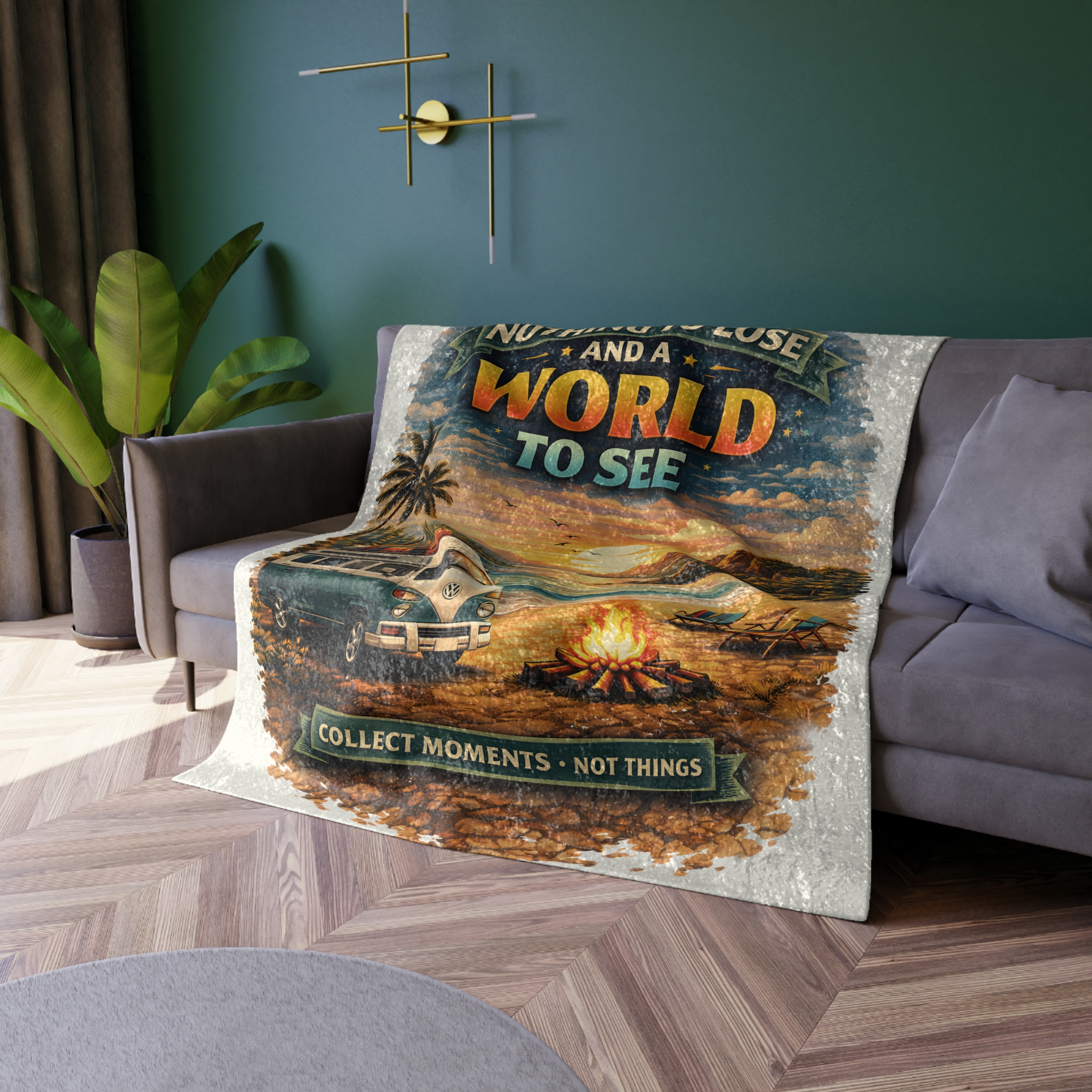 Crushed Velvet Blanket —"Nothing To Lose" Design Scenic-Line (Campervan)