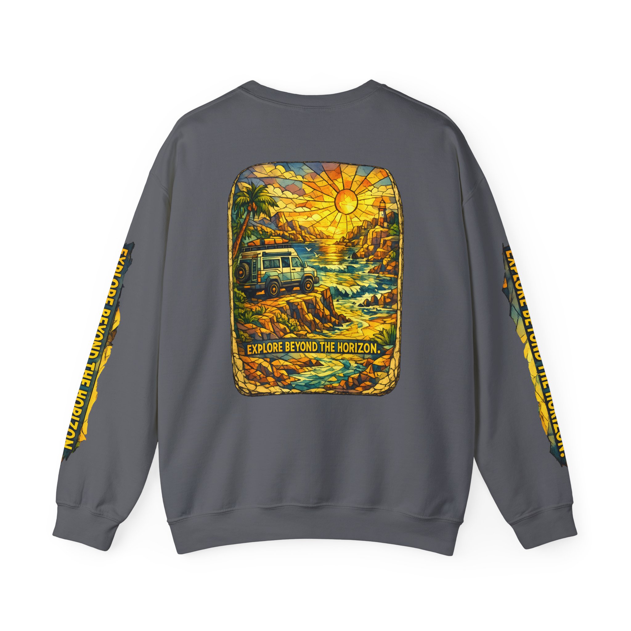 Unisex Heavy Blend™ Crewneck Sweatshirt — "Explore Beyond The Horizon" Design Cubic-Line