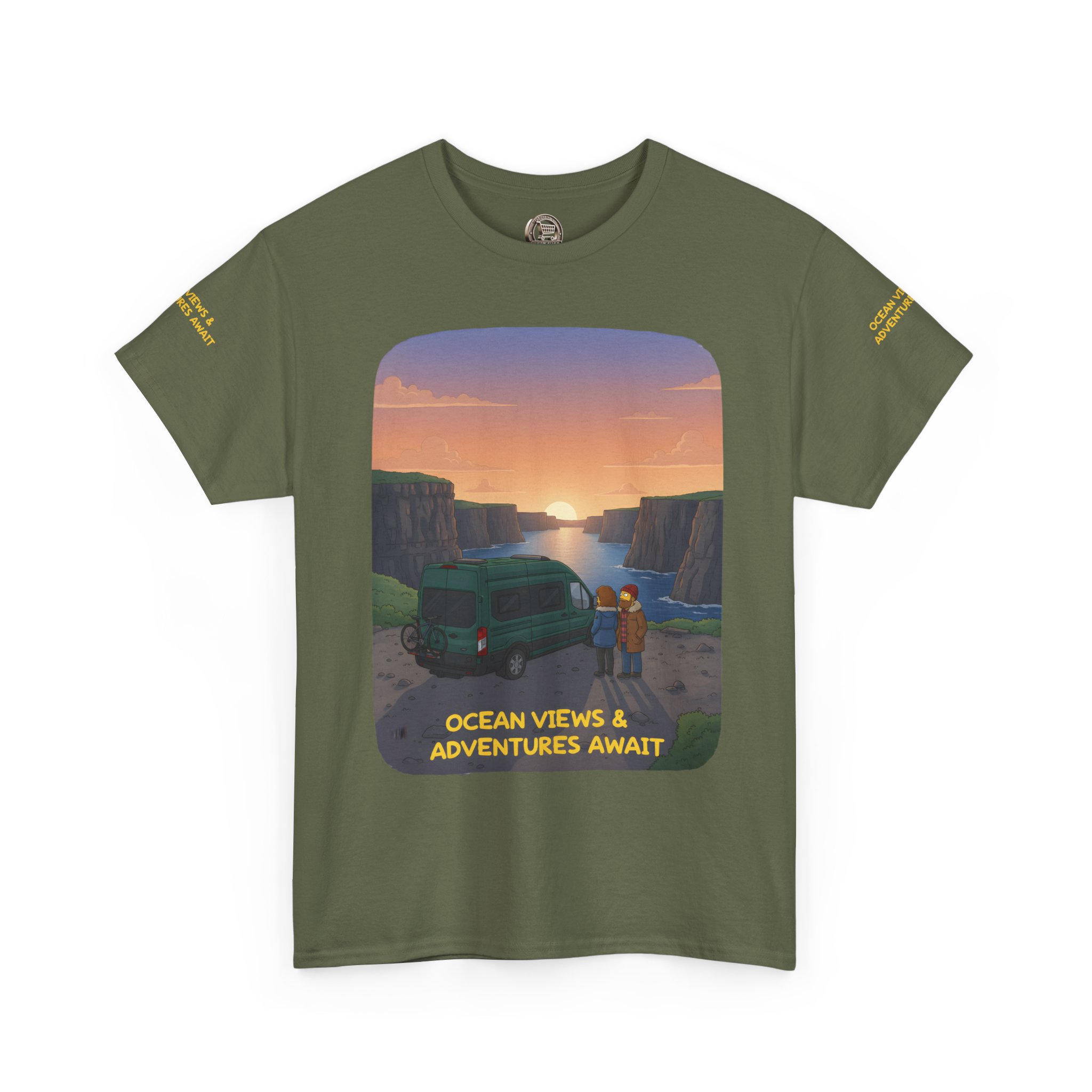 Unisex Heavy Cotton Tee — "Ocean Views-Adventures Awaits" Design Sitcom-Line