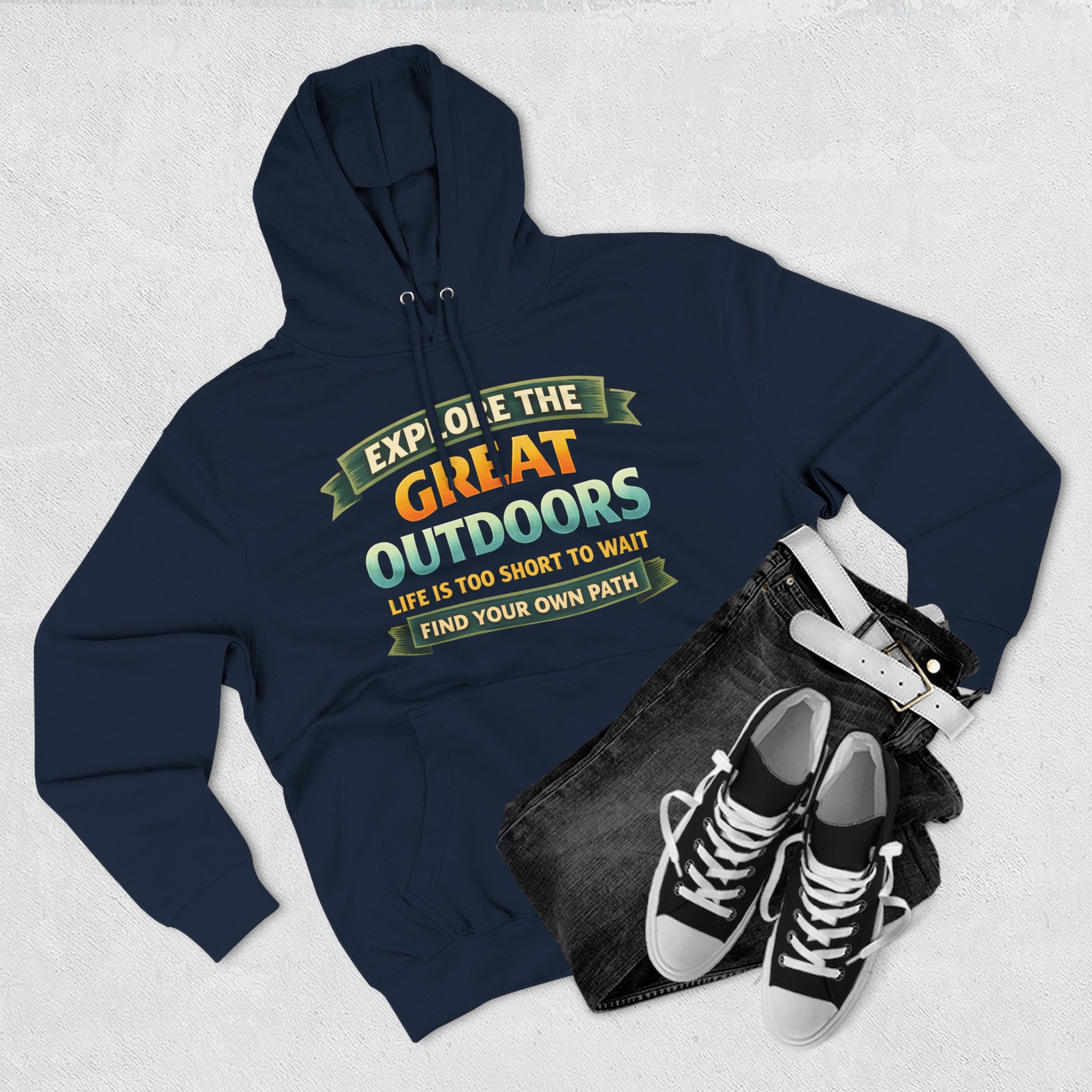 Three-Panel Fleece Hoodie - "Explore The Great Outdoors" Design Scenic-Line