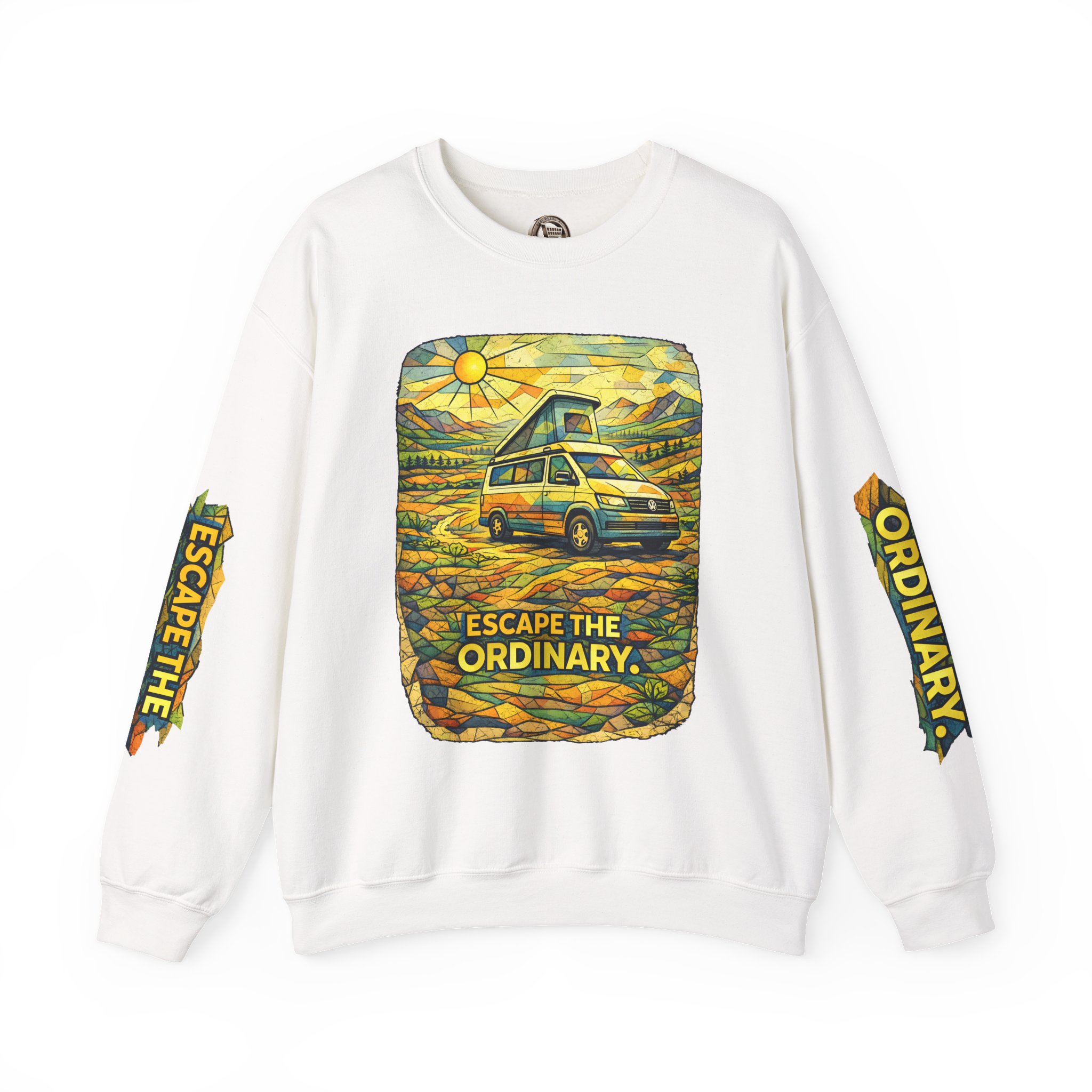 Unisex Heavy Blend™ Crewneck Sweatshirt — "Escape The Ordinary" Design Cubic-Line