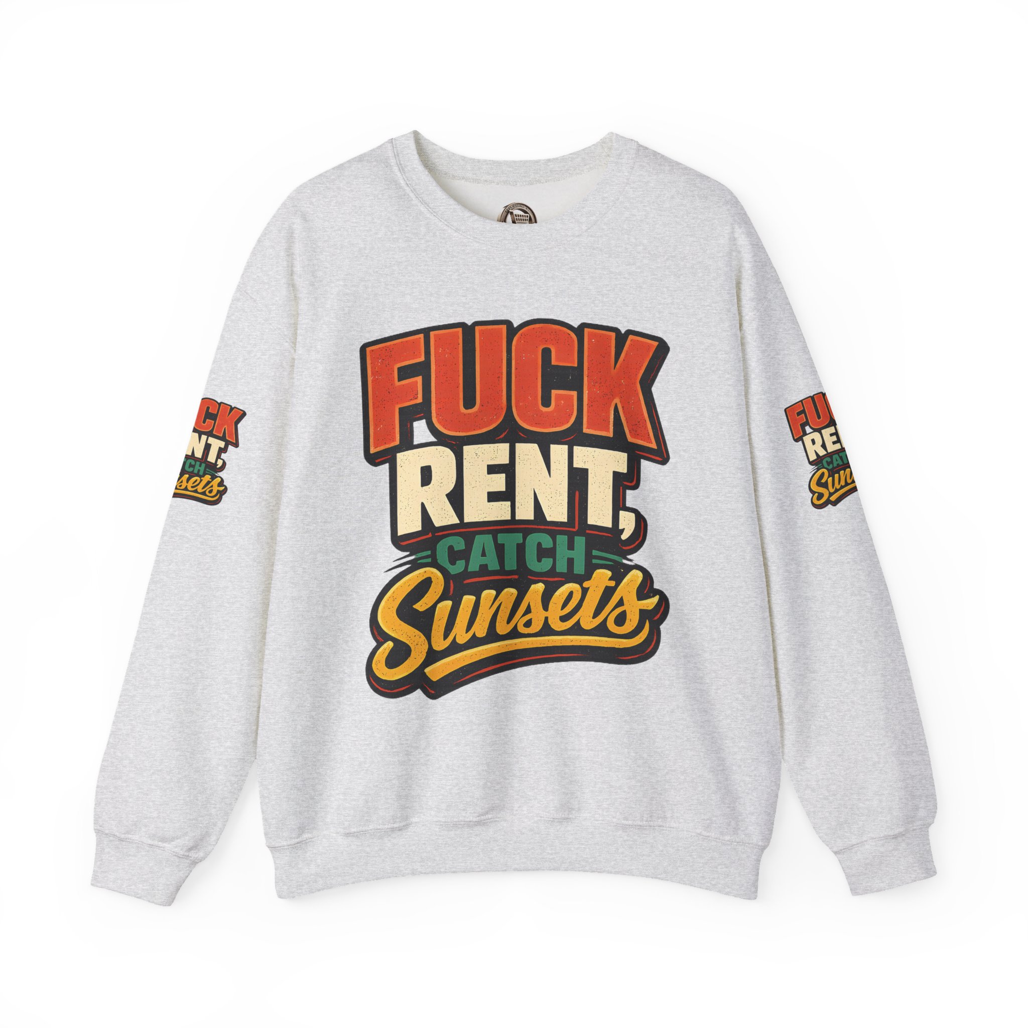 9705732493921299875_2048-1.jpeg Unisex Heavy Blend™ Crewneck Sweatshirt — "Fuck Rent Catch Sunsets" Design F**K-Line