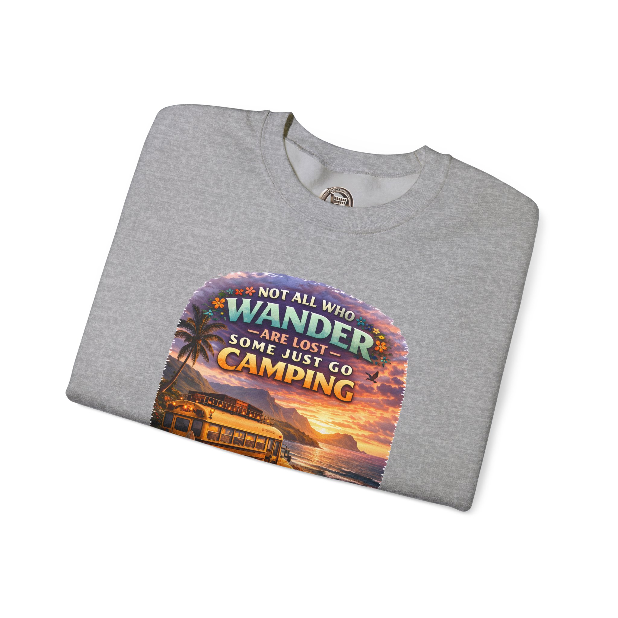 Unisex Heavy Blend™ Crewneck Sweatshirt — "Not All Who Wander Are Lost" Design Scenic-Line