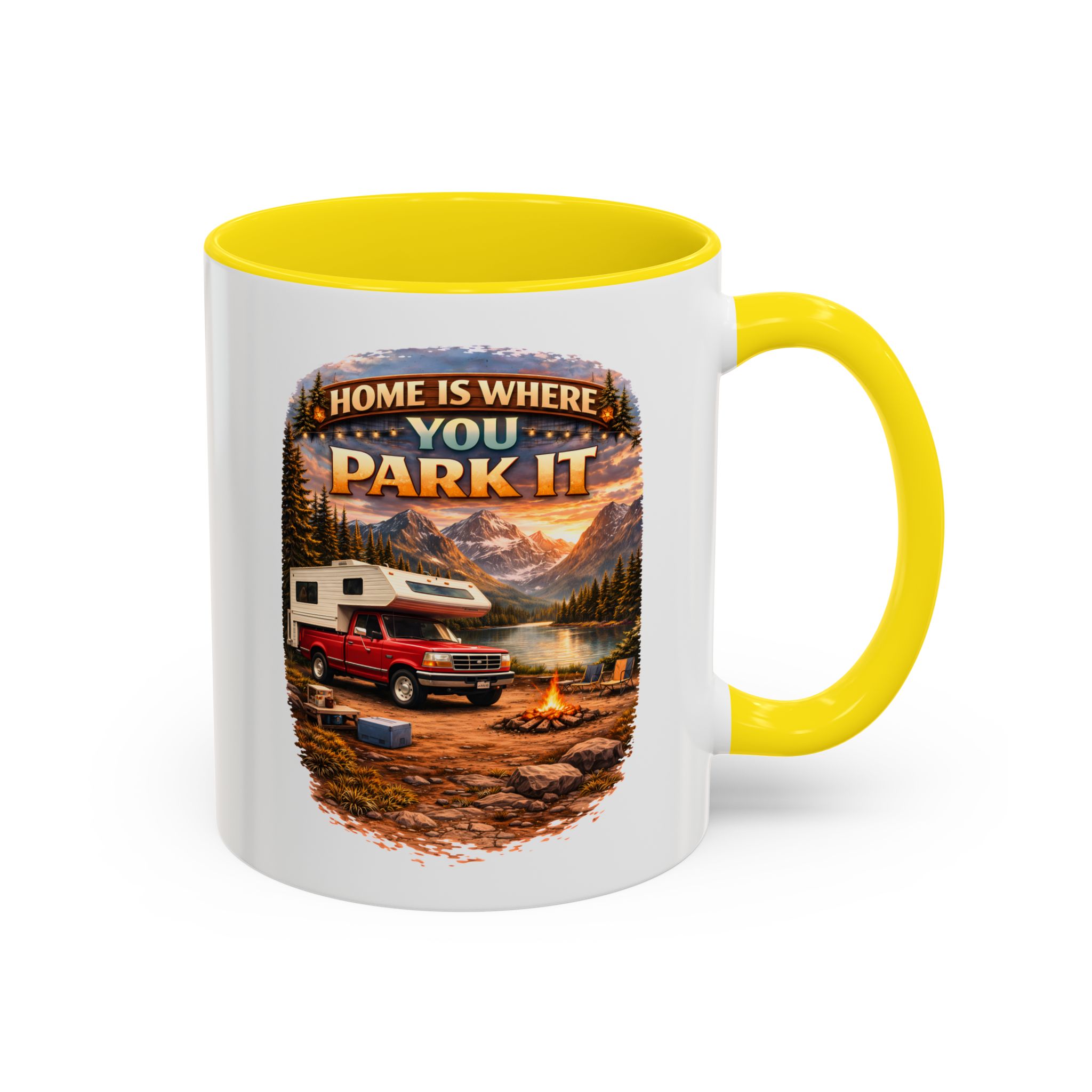 Accent Coffee Mug (11, 15oz) — "Home Is Where You Park It" Design Scenic-Line