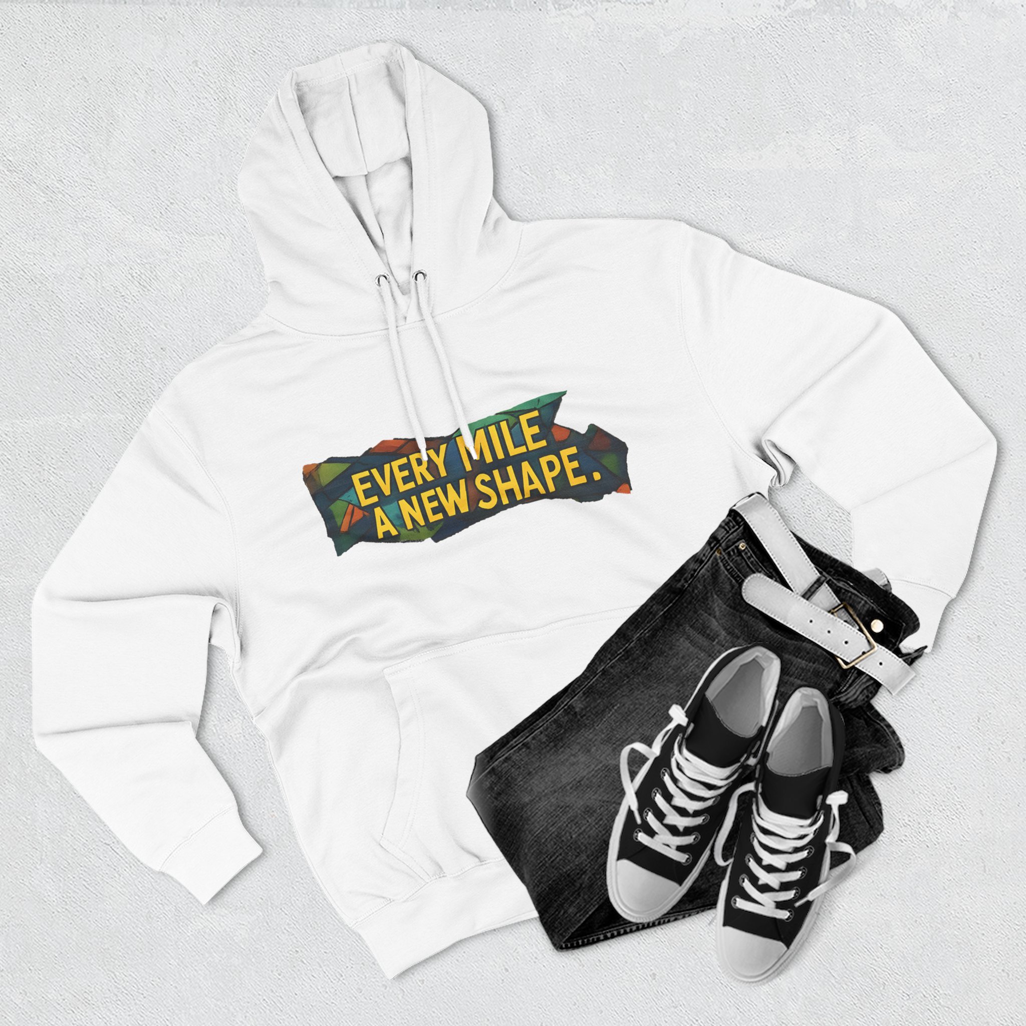 Three-Panel Fleece Hoodie - "Every Mile A New Shape" Design Cubic-Line
