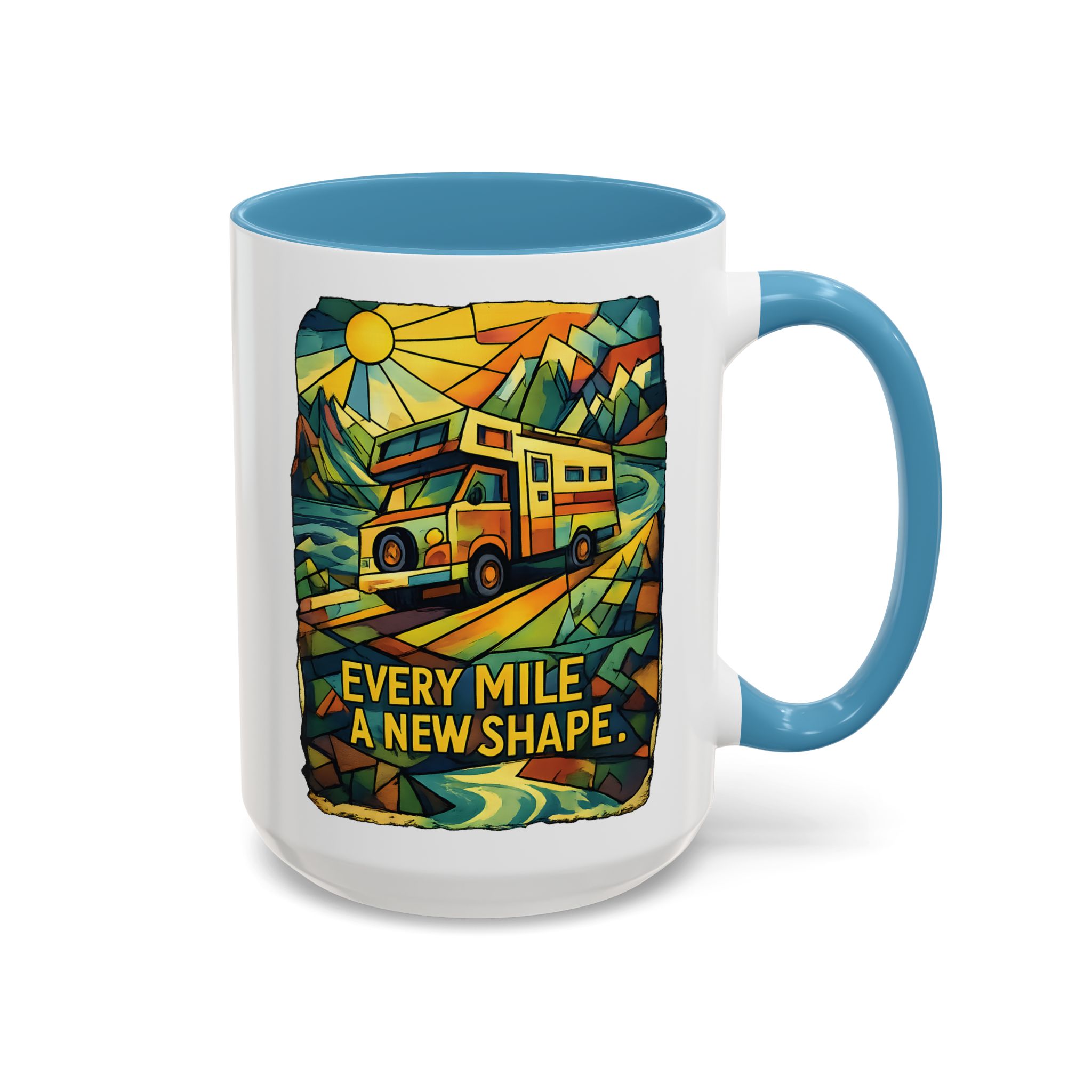 9718229483832184674_2048.jpeg Accent Coffee Mug (11, 15oz) — "Every Mile A New Shape" Design Cubic-Line
