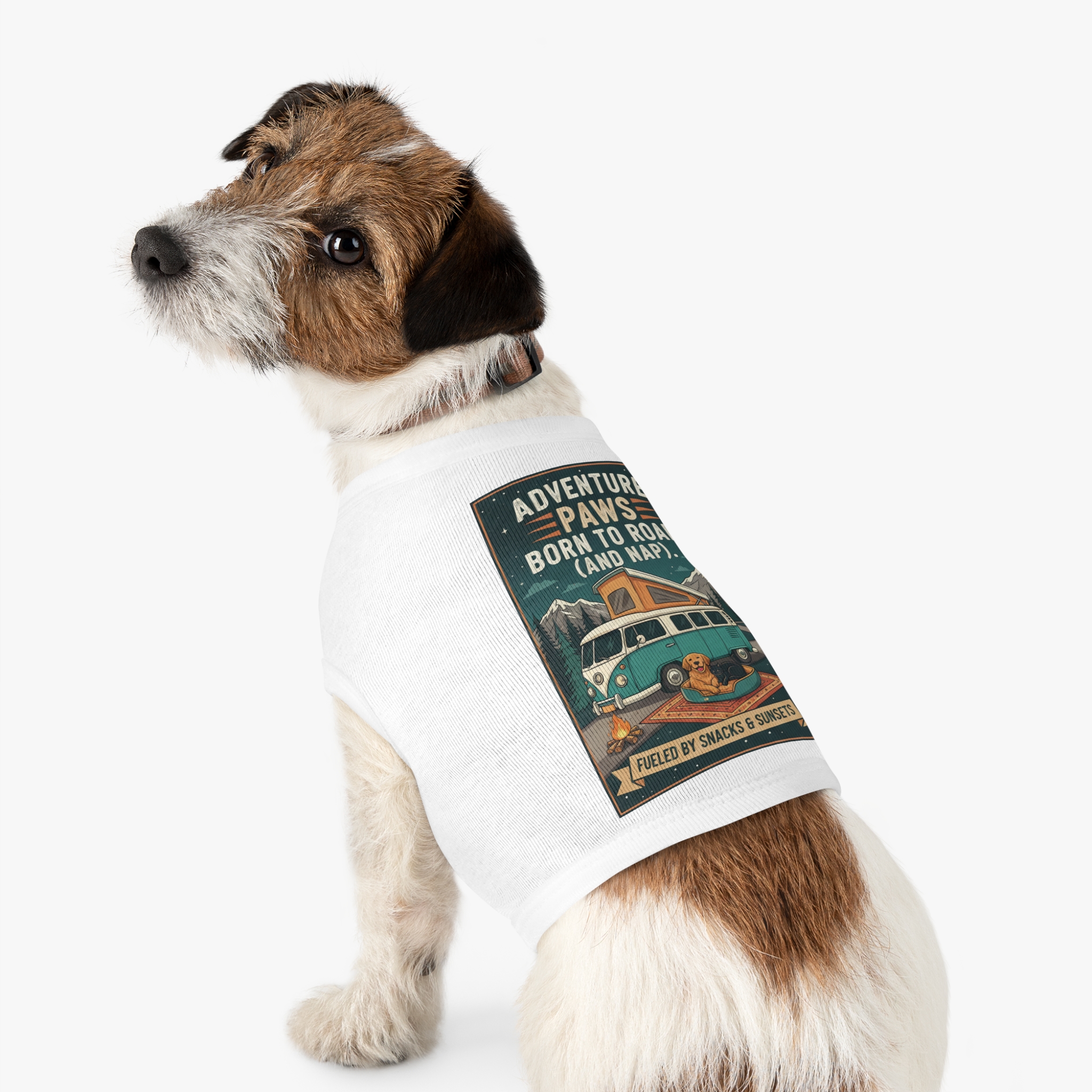 Pet Tank Top — "Adventure Paws Born to Roam (And Nap)" Camping Dog Shirt