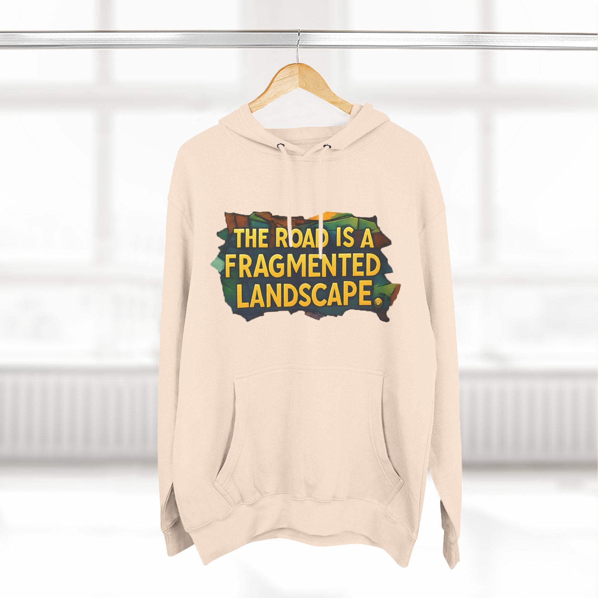 Three-Panel Fleece Hoodie - "The Road Is A Fragmented Landscape" Design Cubic-Line