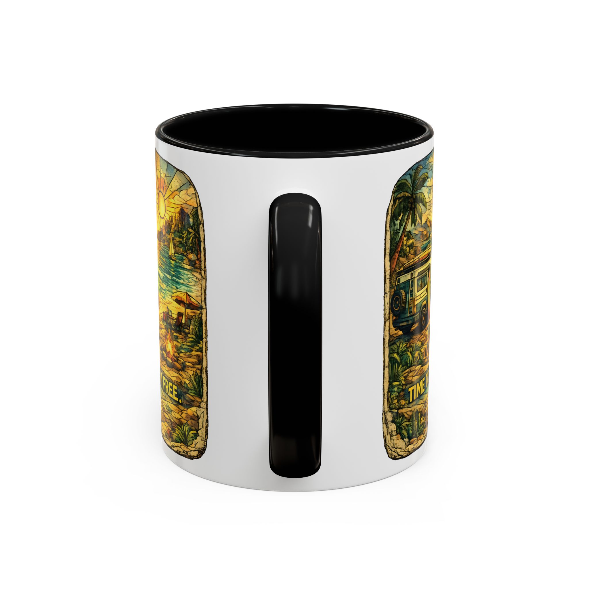Accent Coffee Mug (11, 15oz) — "Time To Roam Free" Design Cubic-Line