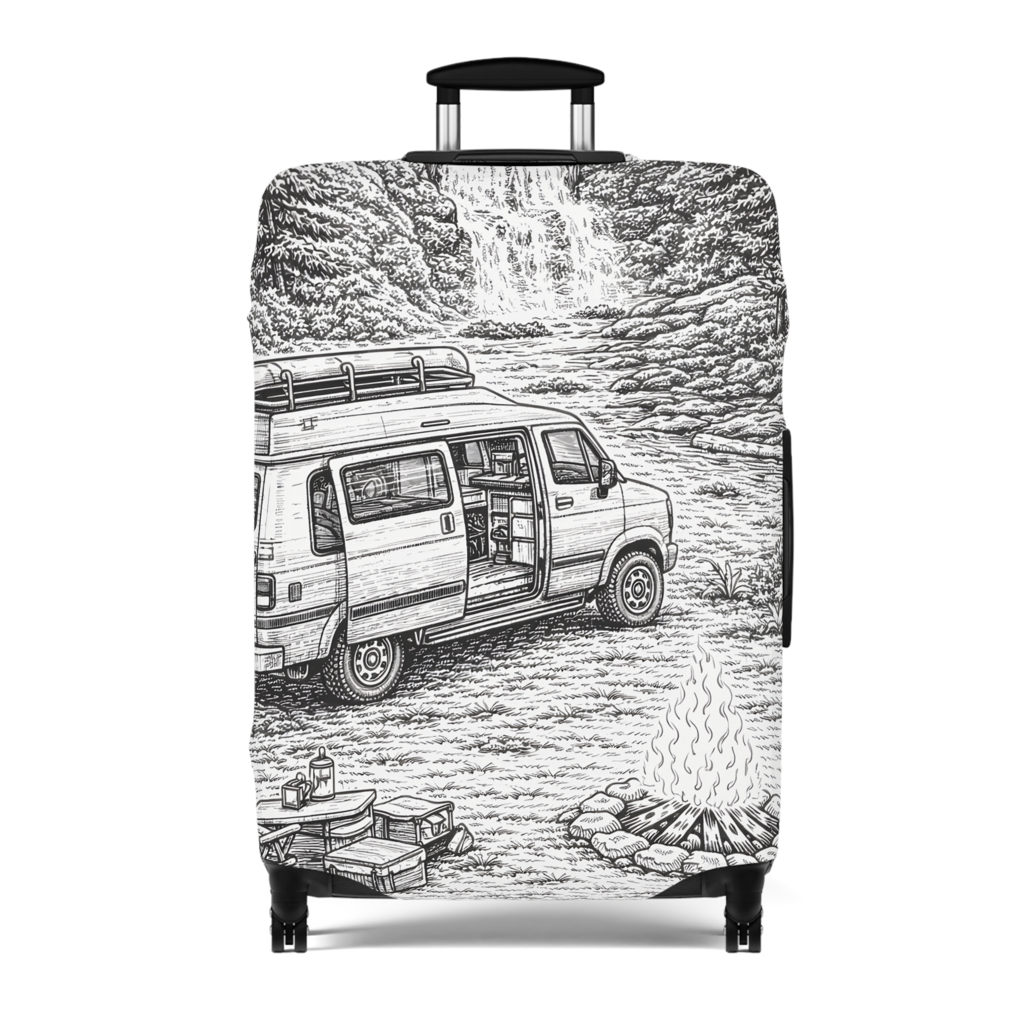 9730356453928790756_2048.jpeg Luggage Cover — Adventure Camper Sketch Travel Suitcase